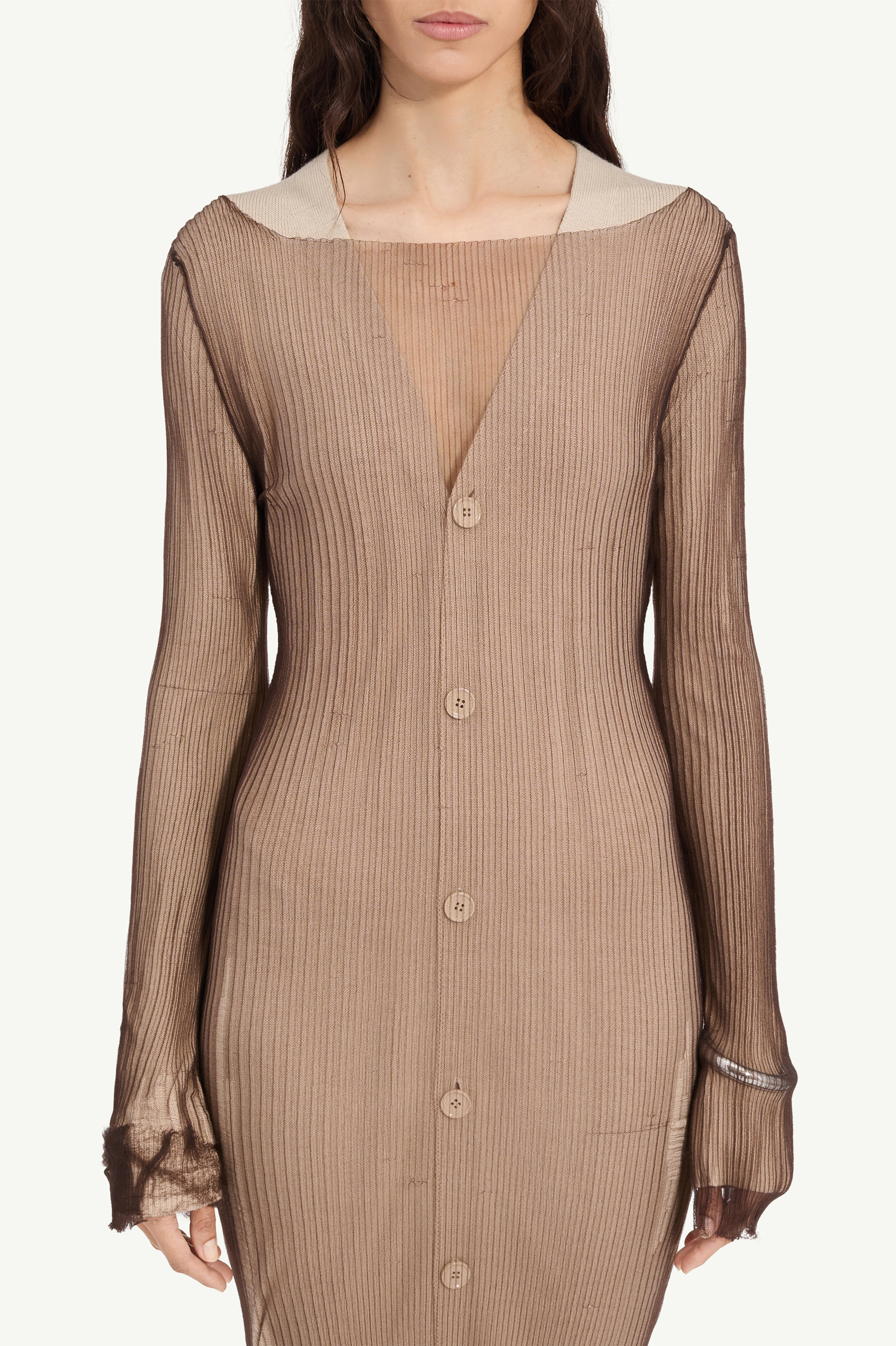 Ribbed midi dress with overlay - 5