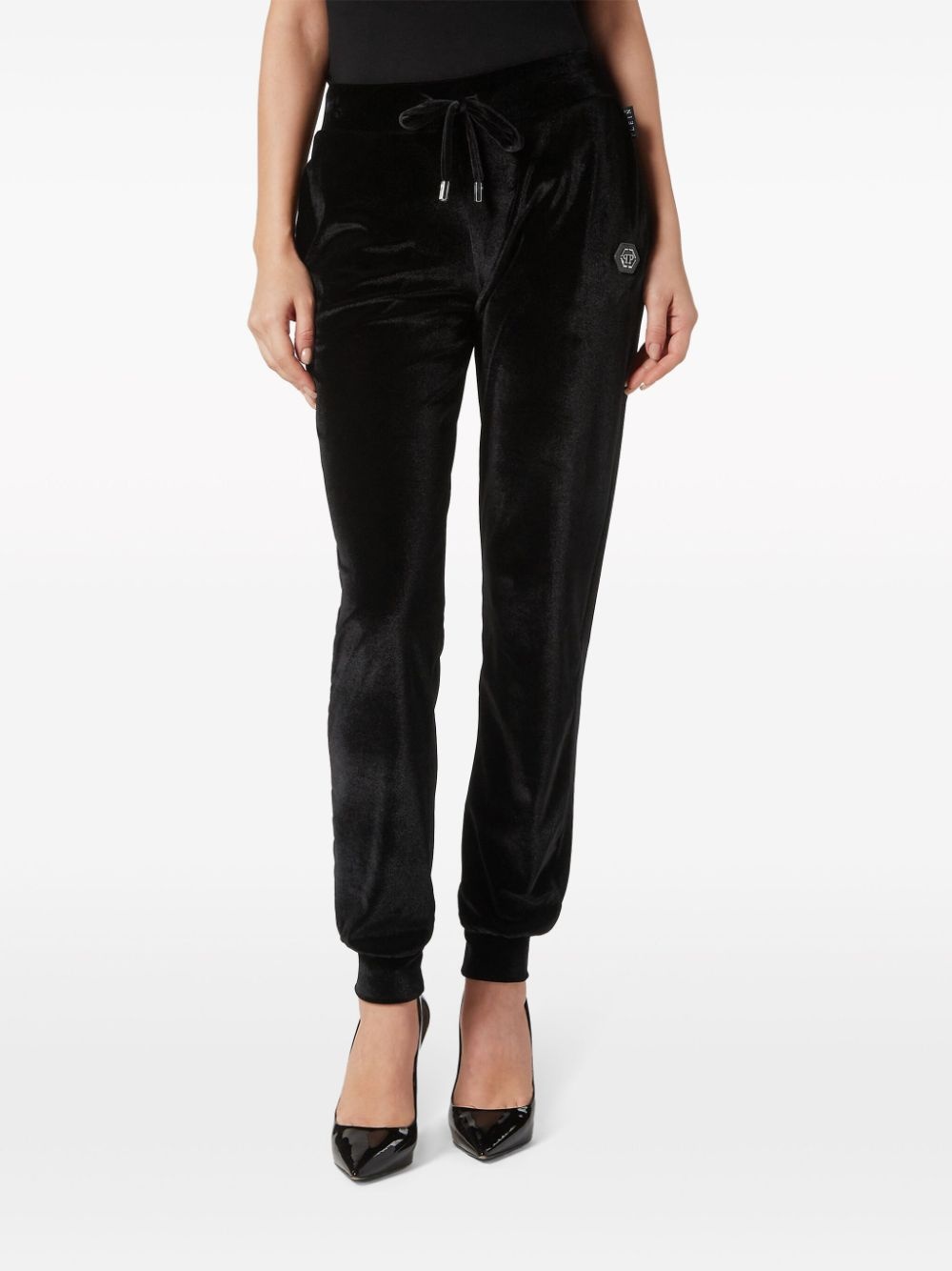 logo-embellished velvet track pants - 3