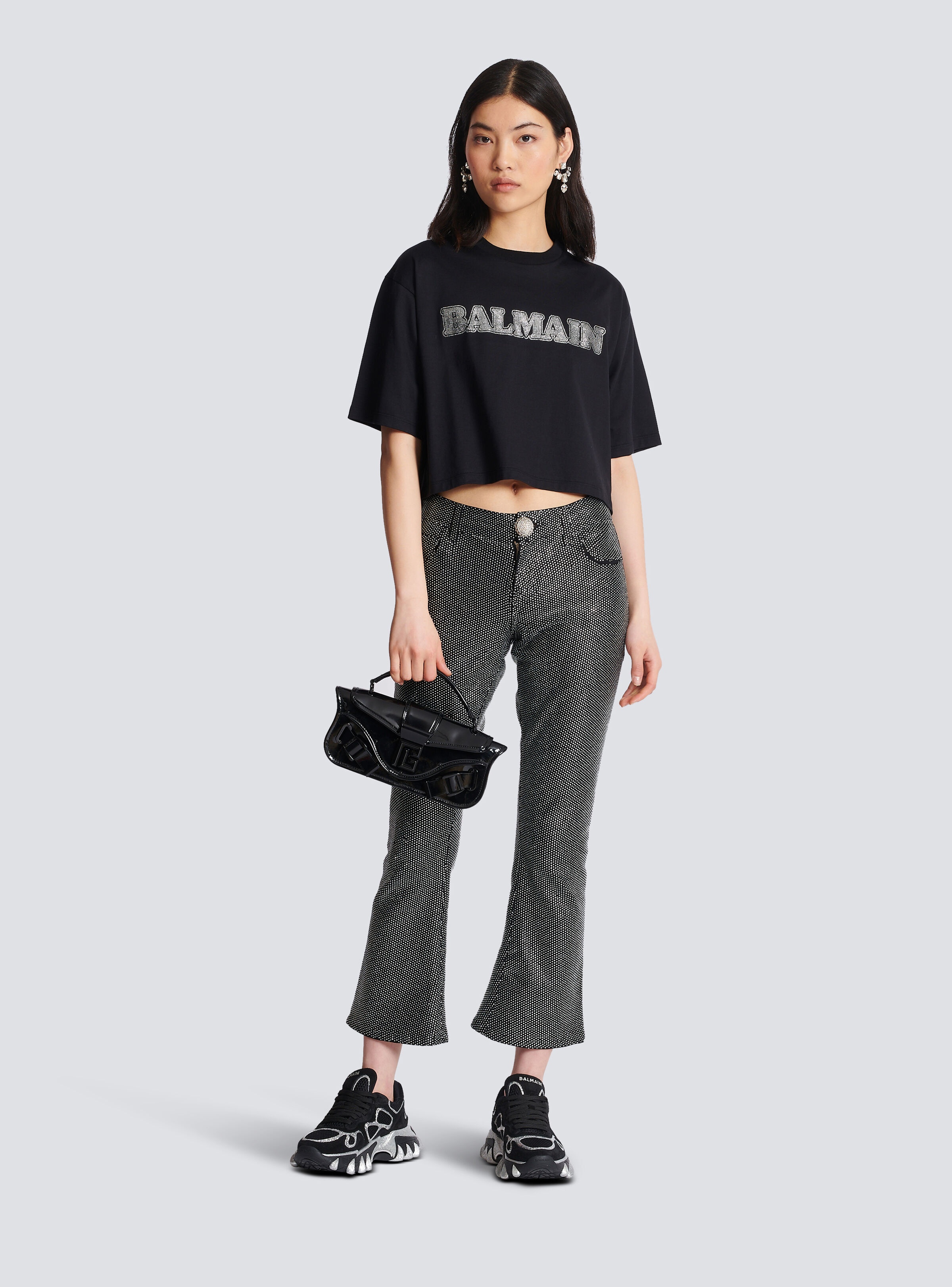 Cropped rhinestone Balmain T-shirt - 2