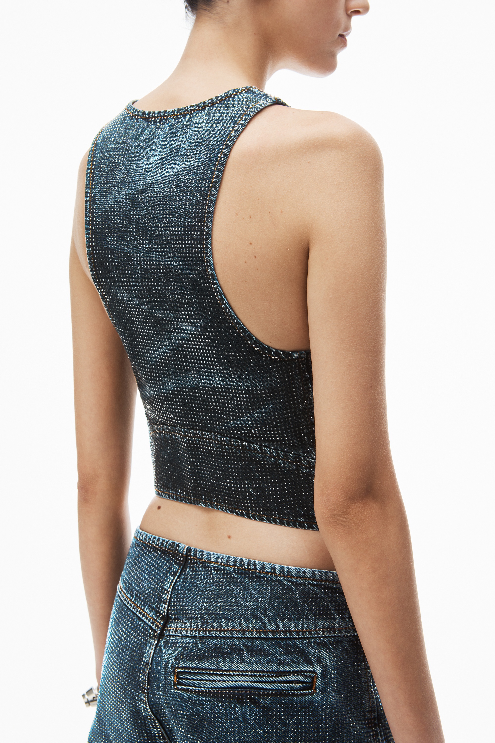clear crystal hotfix vest in cotton denim - 7