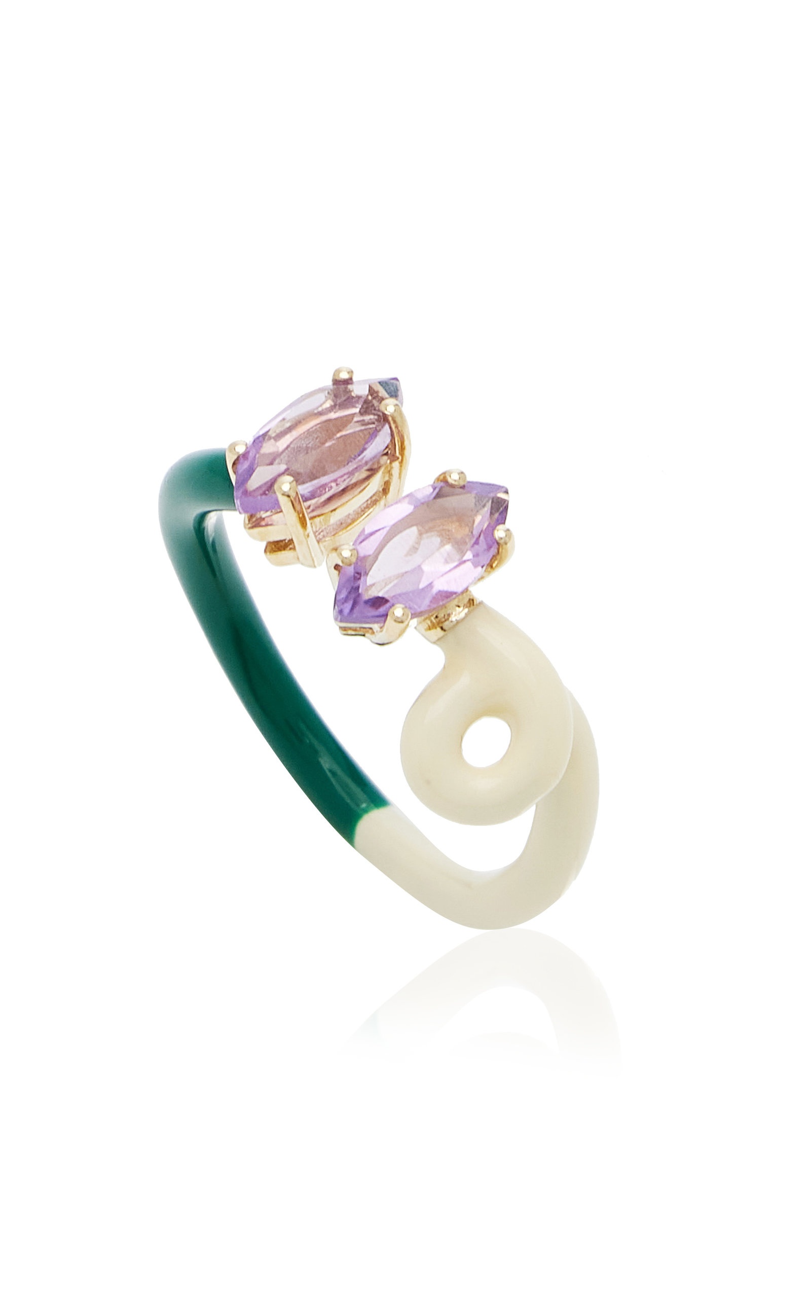 B 9K Yellow Gold Amethyst Enameled Double Vine Ring multi - 4