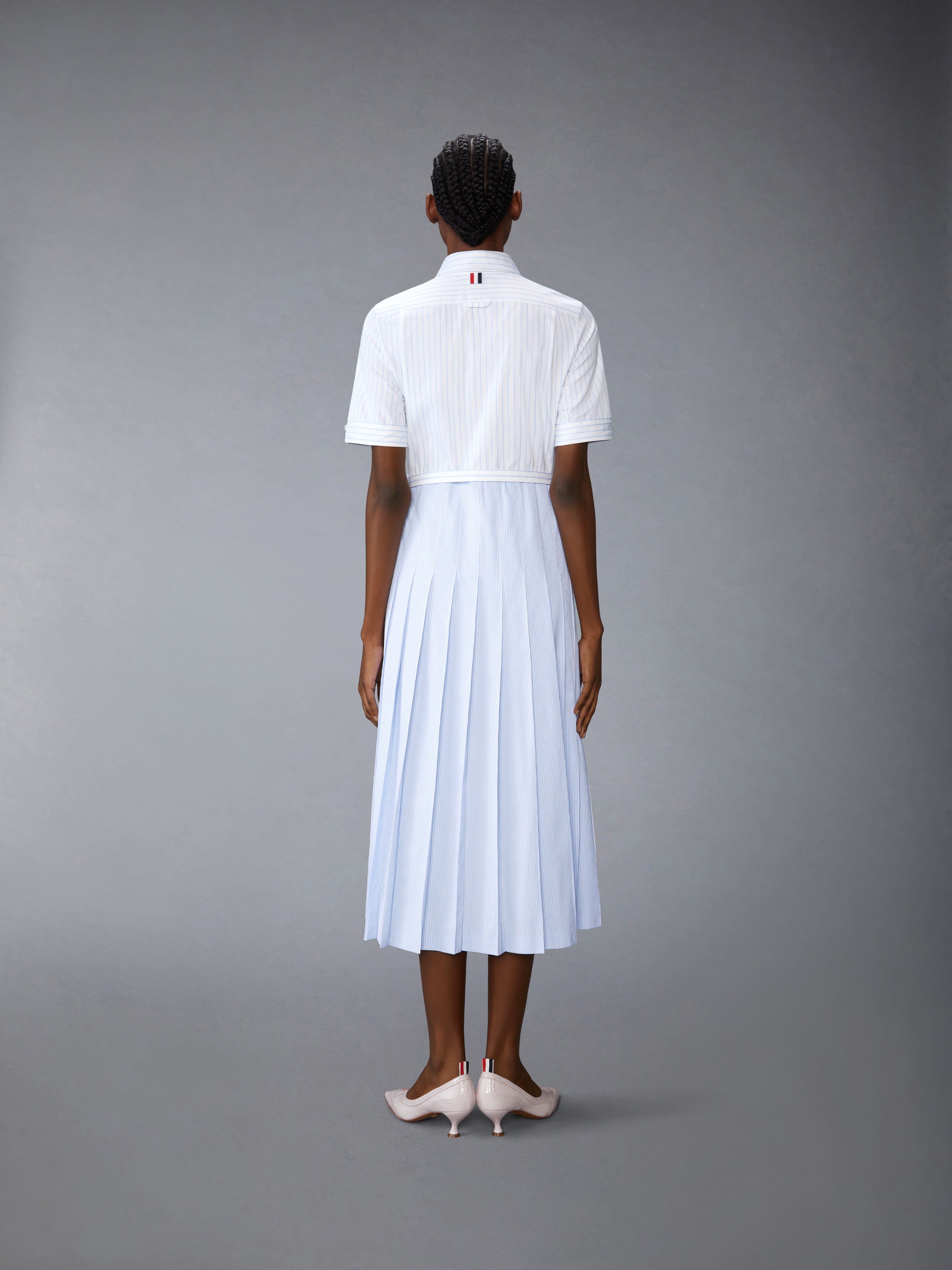 PINSTRIPE POPLIN BELTED PLEATED SHIRTDRESS - 4