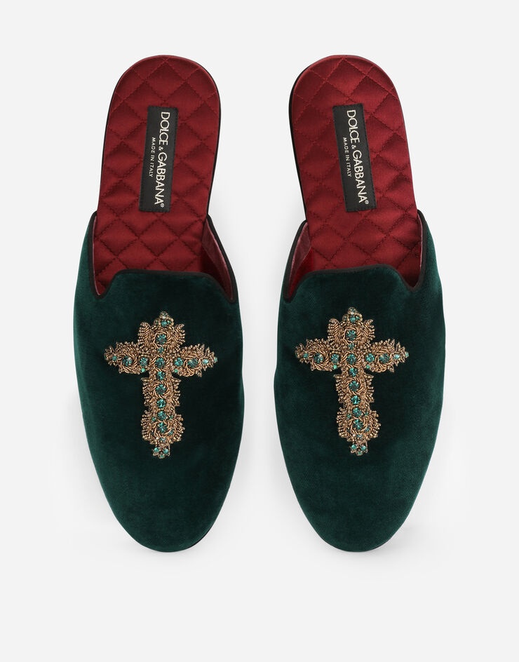 Velvet slippers with cross embroidery - 4