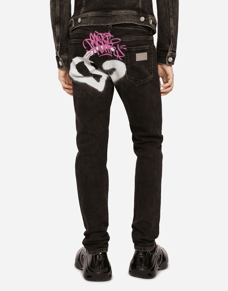 Black skinny jeans with spray-paint DG print - 4