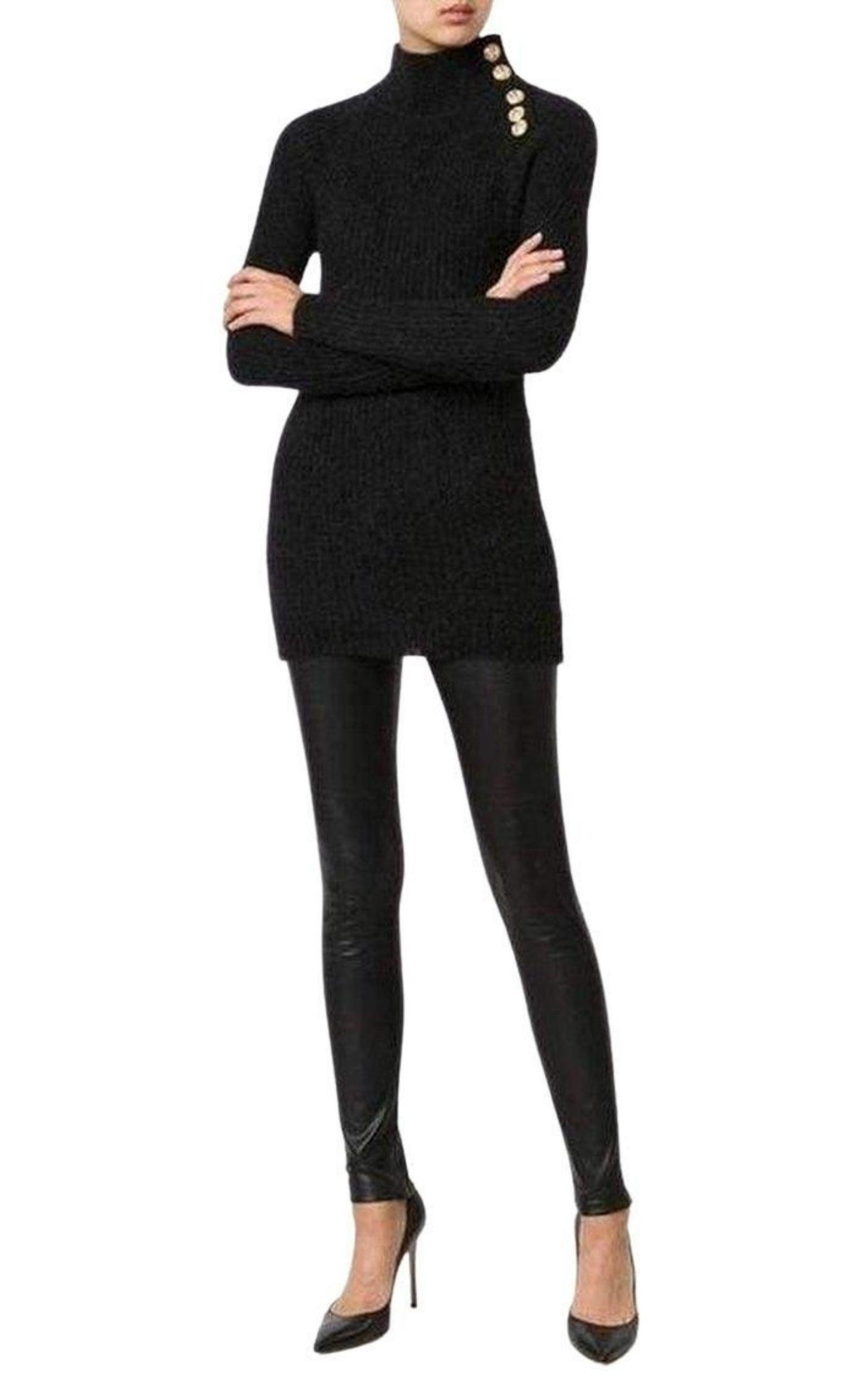 Black Mohair Wool Ribbed Turtleneck Sweater - 2