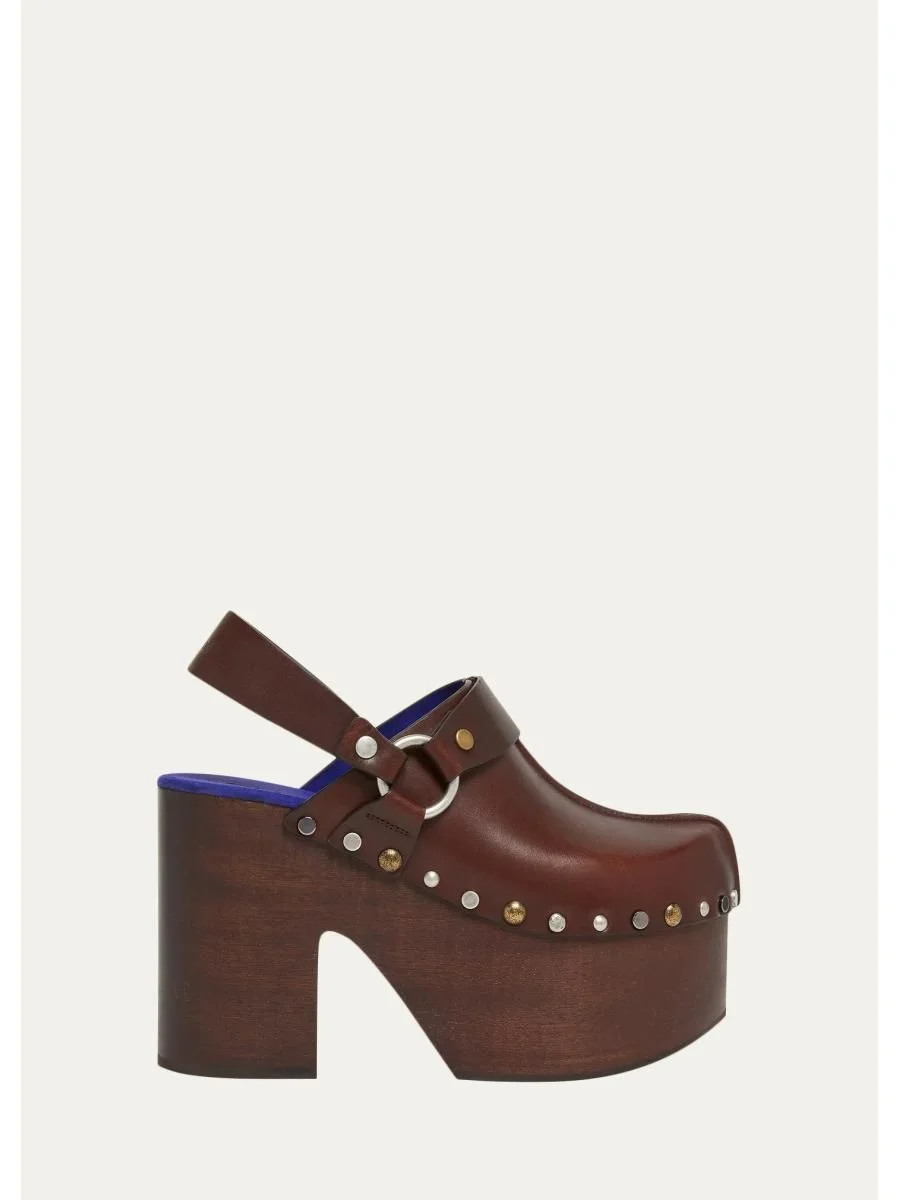 115mm Talis Studded Leather Platform Clogs - 1