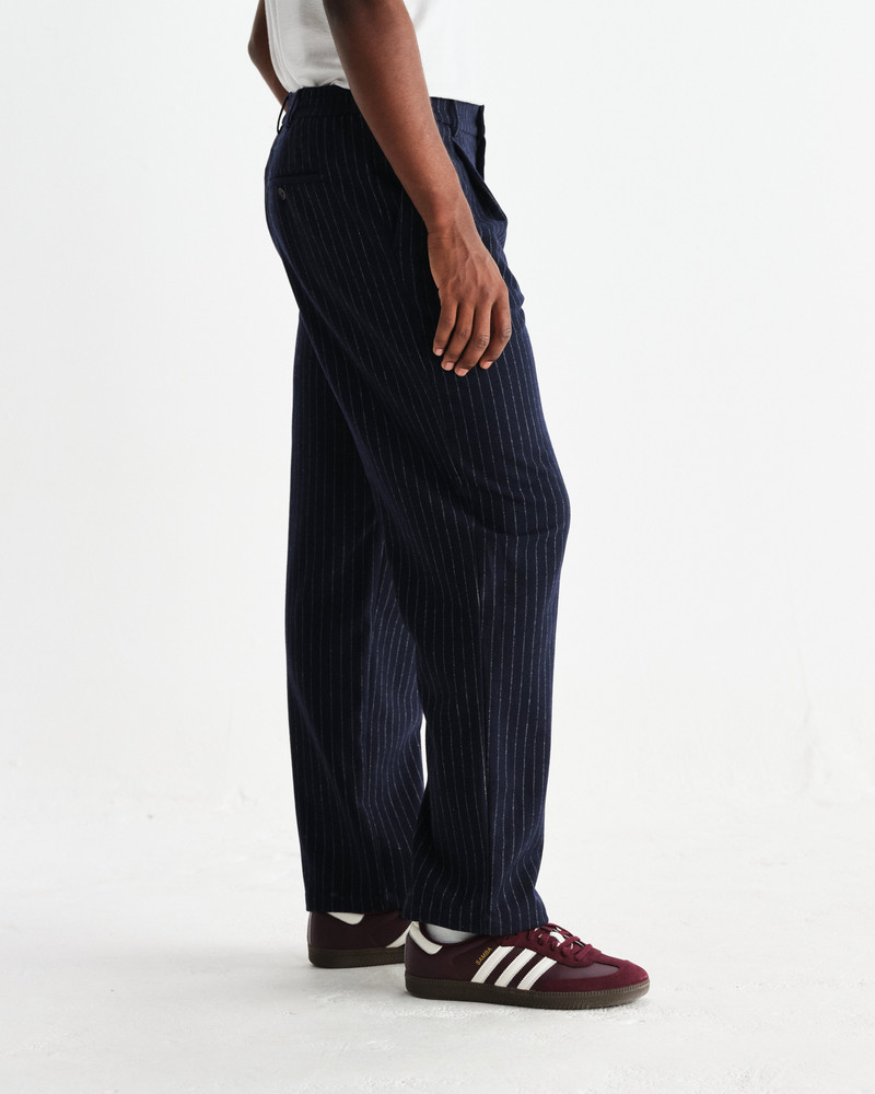 Malham - Navy Pinstripe Wool Trousers 4