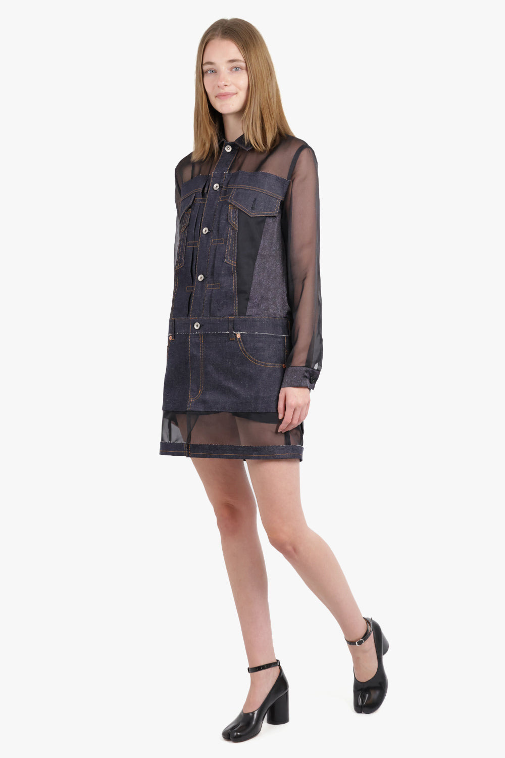 SHEER X DENIM L/S SHIRT DRESS | INDIGO - 3