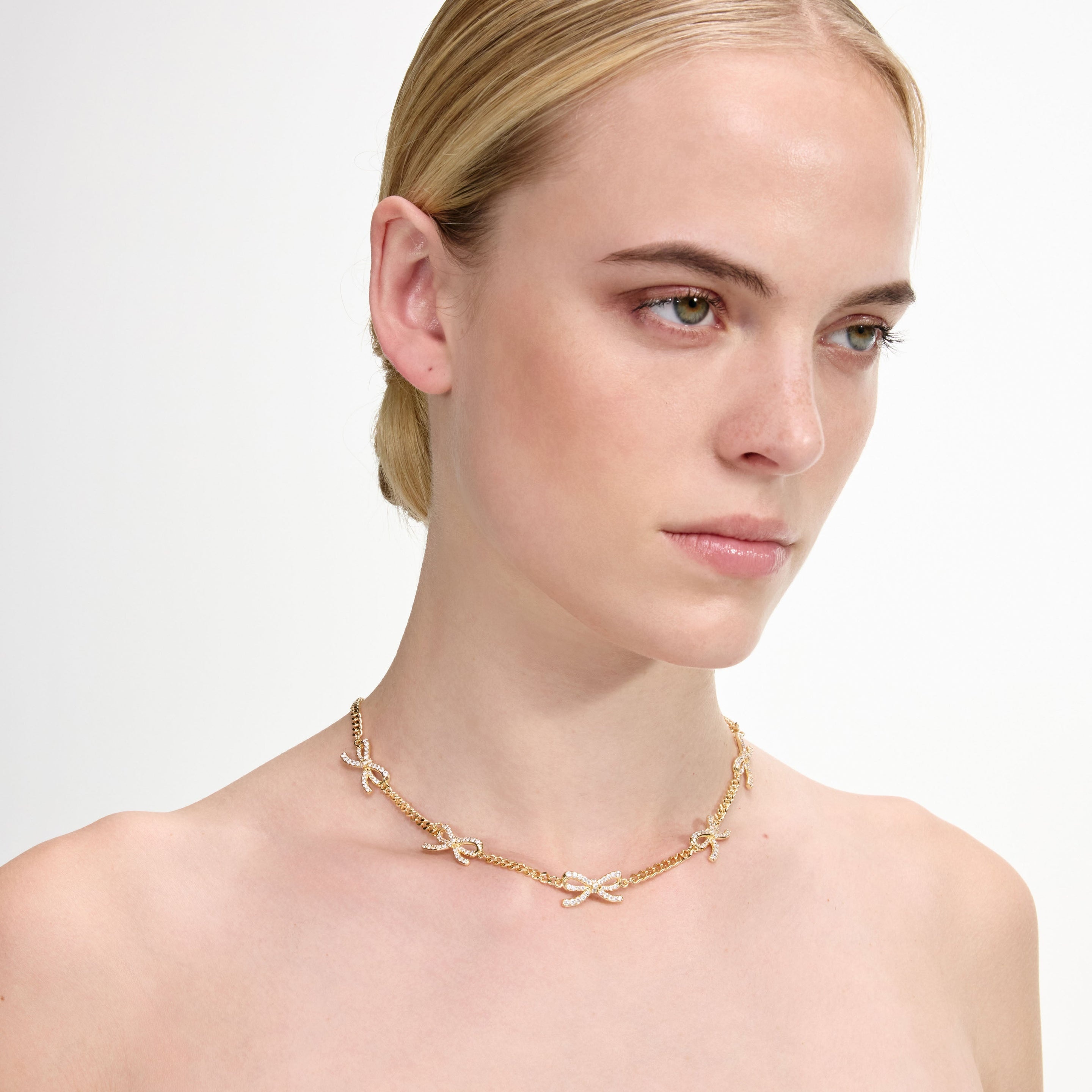 Gold Crystal Bow Necklace - 3