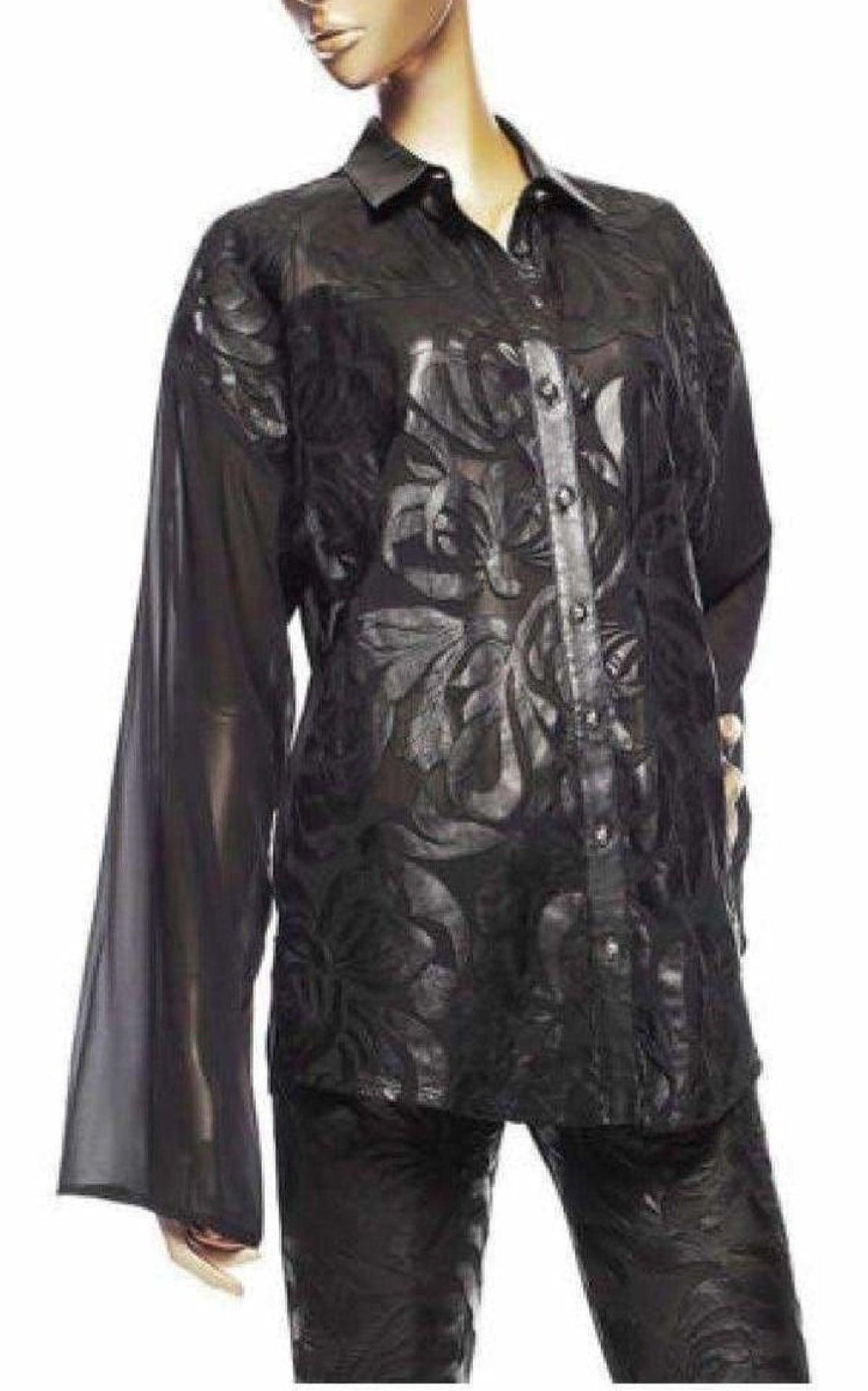 Silk Cut Out Leather Applique Shirt - 3