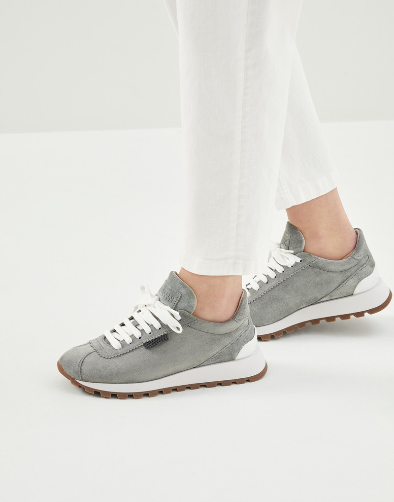 Brunello Cucinelli Suede runners with shiny tab outlook
