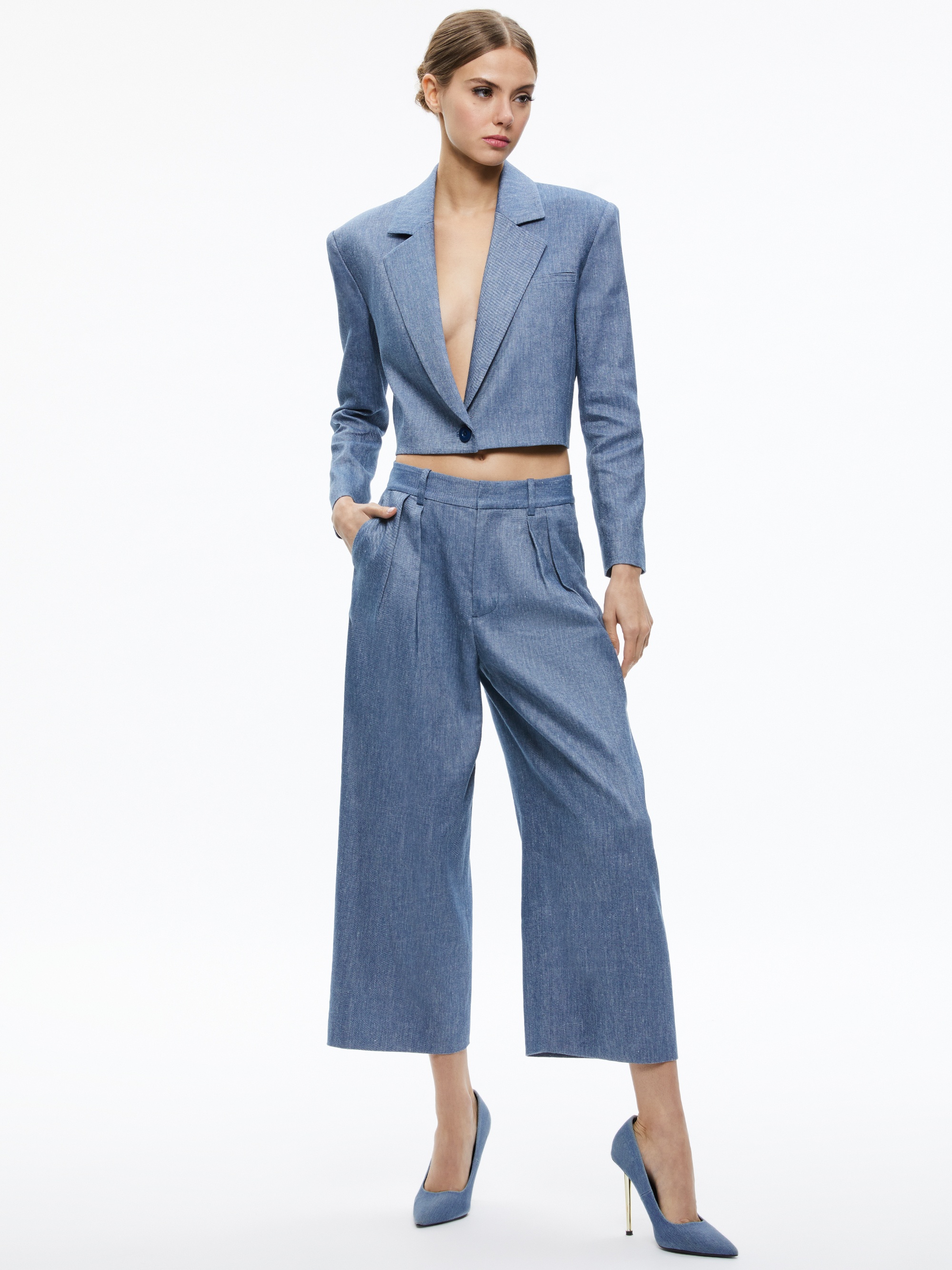 SHAN CROPPED CHAMBRAY BLAZER - 4