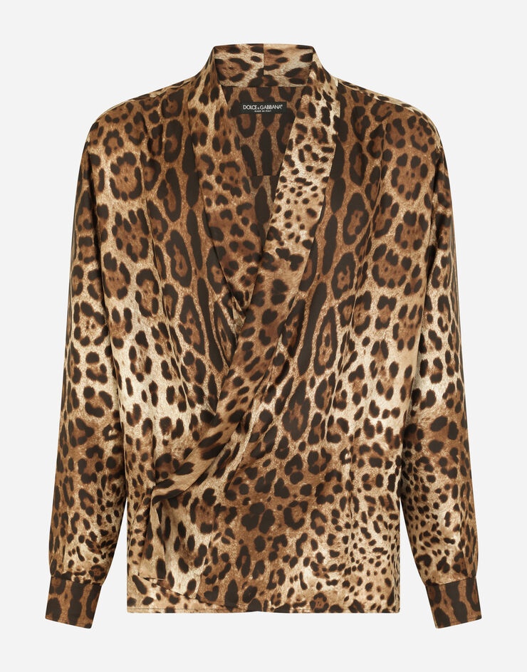 Oversize silk shirt with leopard print - 3