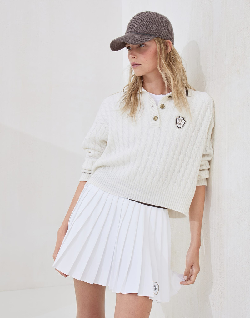Cashmere cable knit polo shirt with logo and metal buttons 4