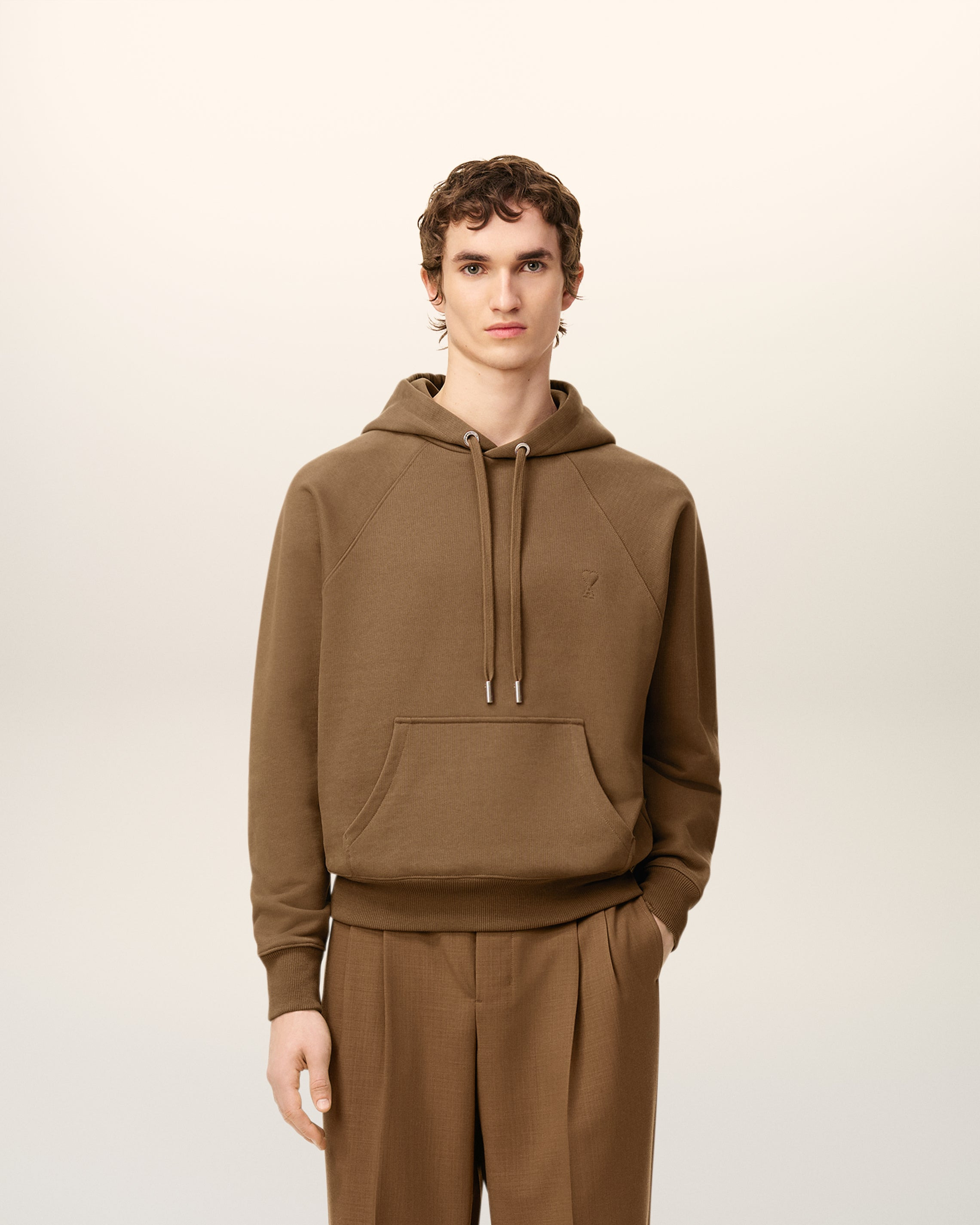 BROWN COTTON AMI DE COEUR HOODIE - 3