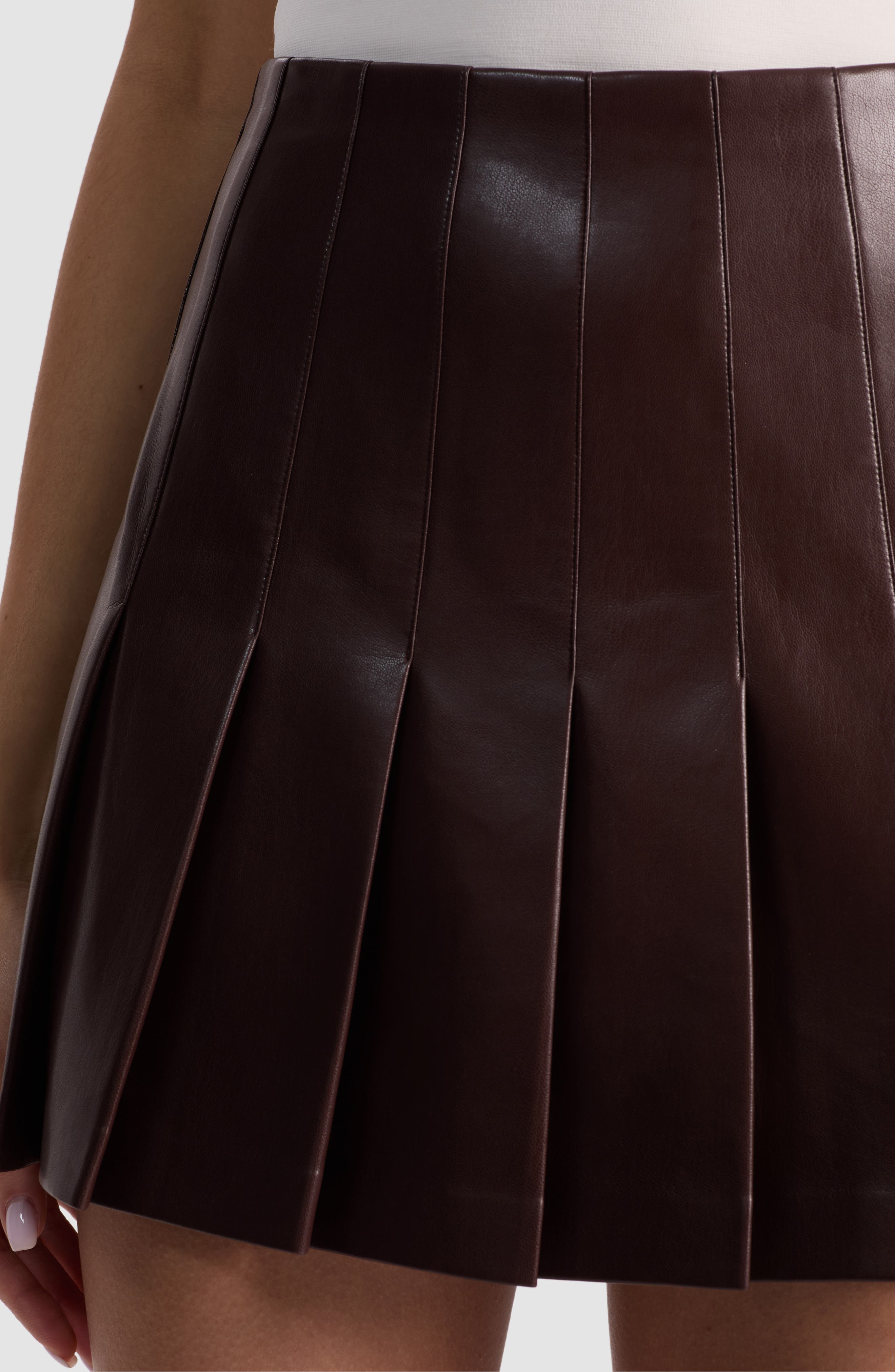 Alice + Olivia Carter Pleated Faux Leather Miniskirt in Dark Chocolate at Nordstrom - 4