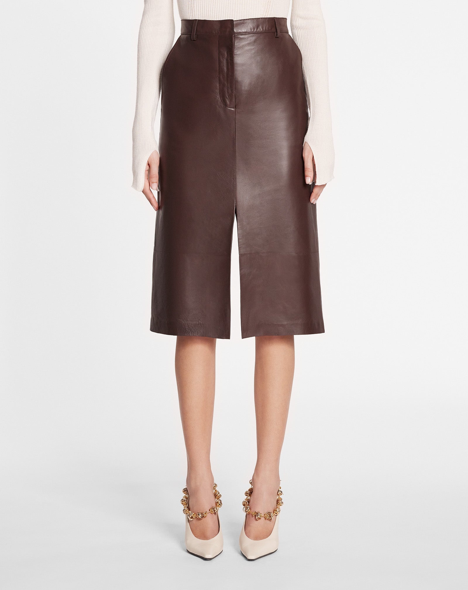 STRAIGHT LEATHER MIDI SKIRT - 3
