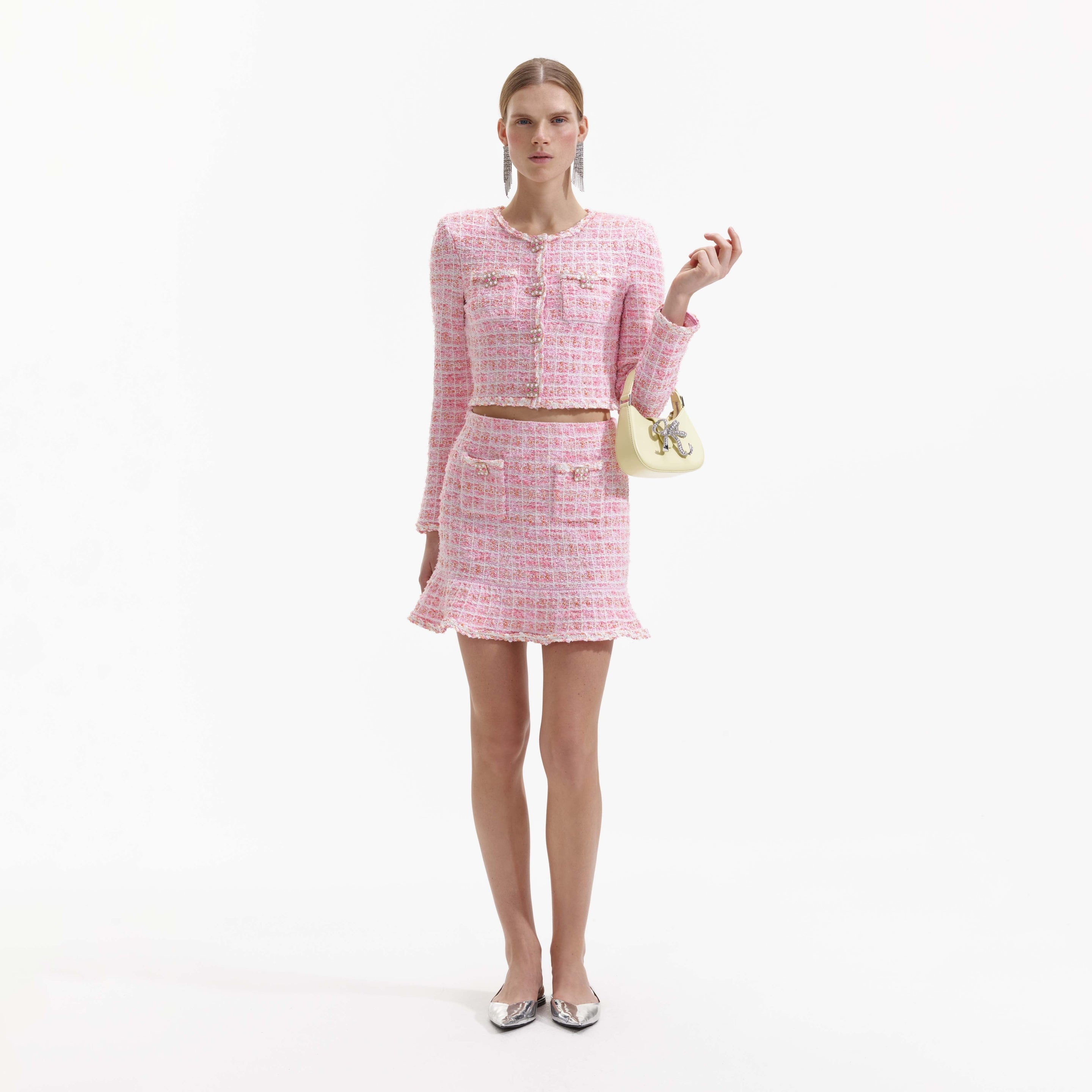Pink Check Knit Skirt - 1