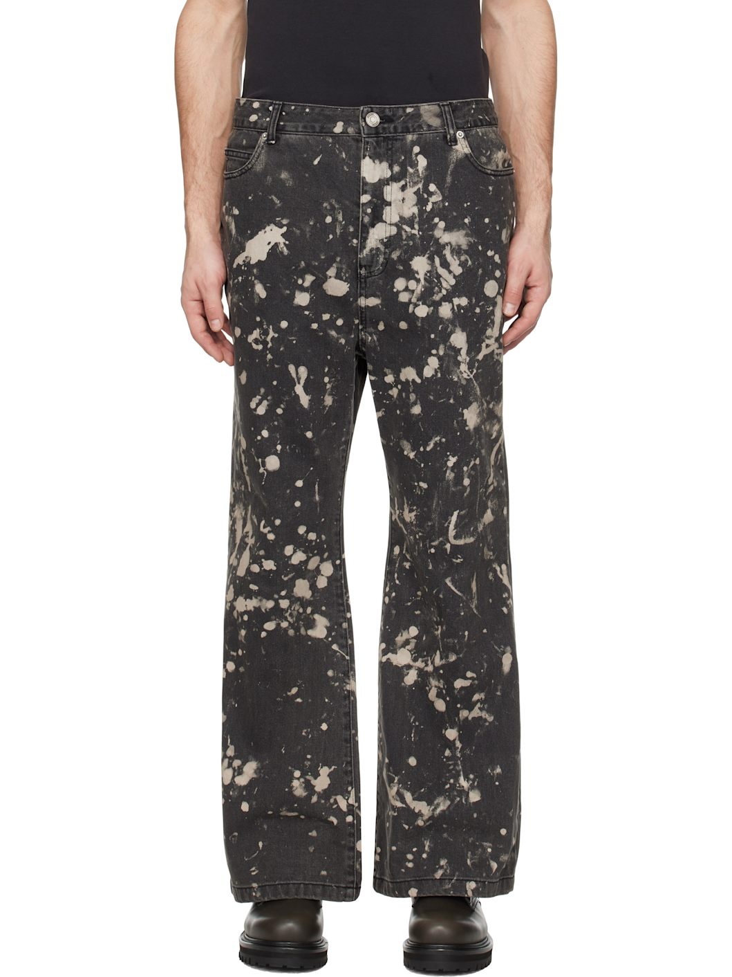 Black Paint Dyed Bootcut Jeans - 1