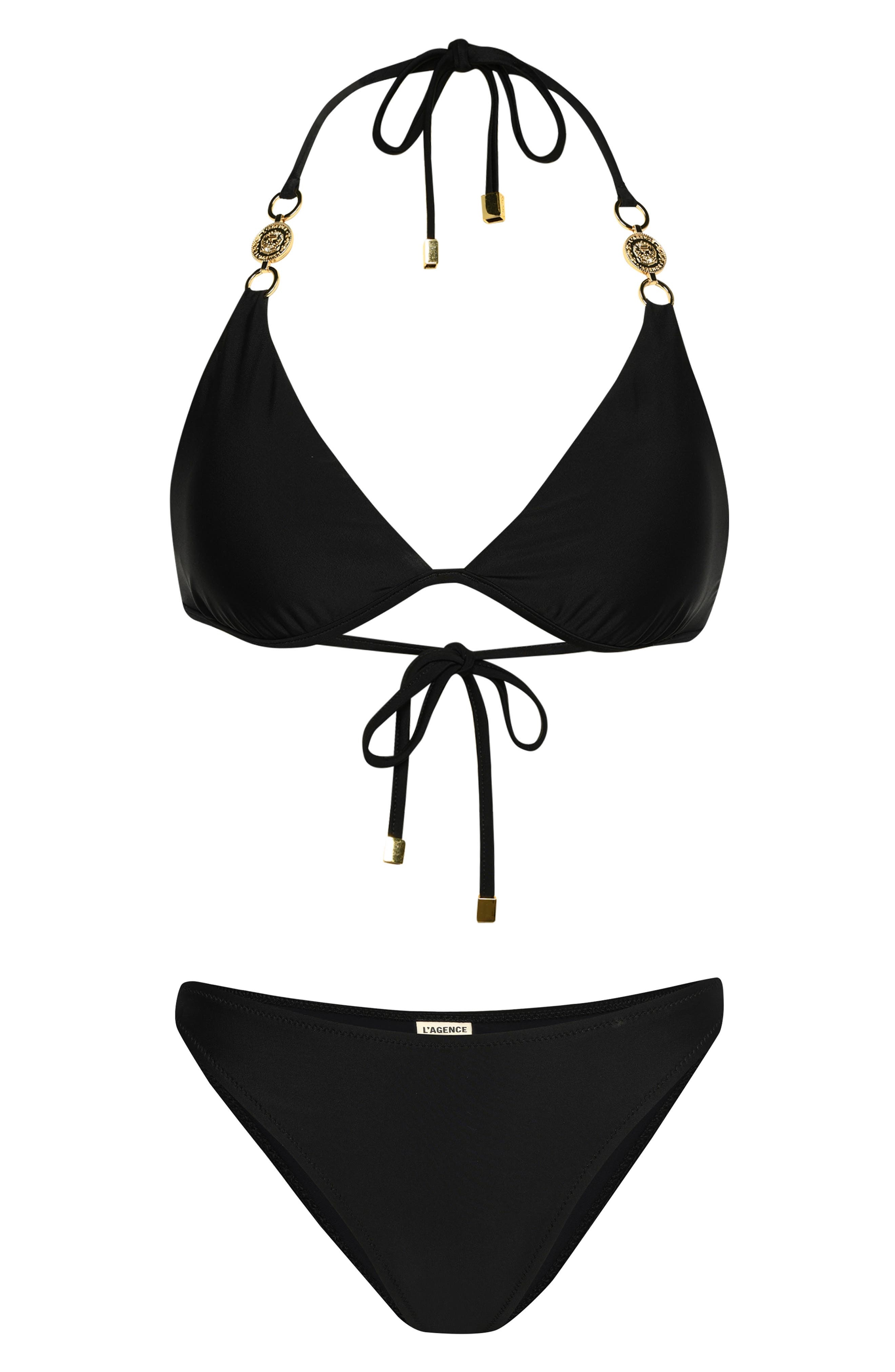 L'AGENCE Annabelle Solids Triangle Bikini Top in Black at Nordstrom - 3