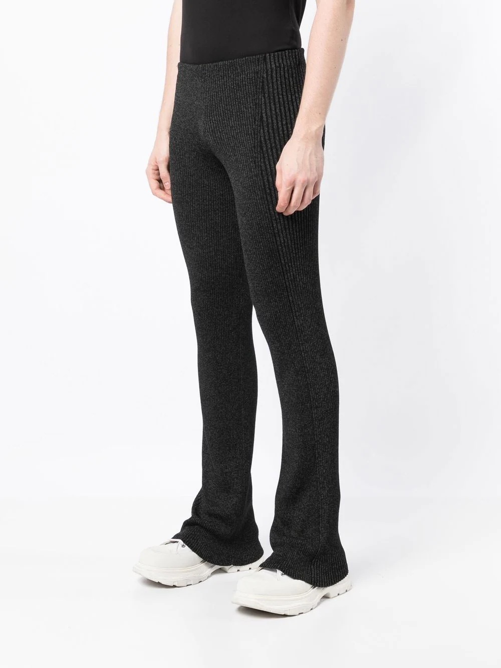 marl-knit ribbed flared trousers - 4