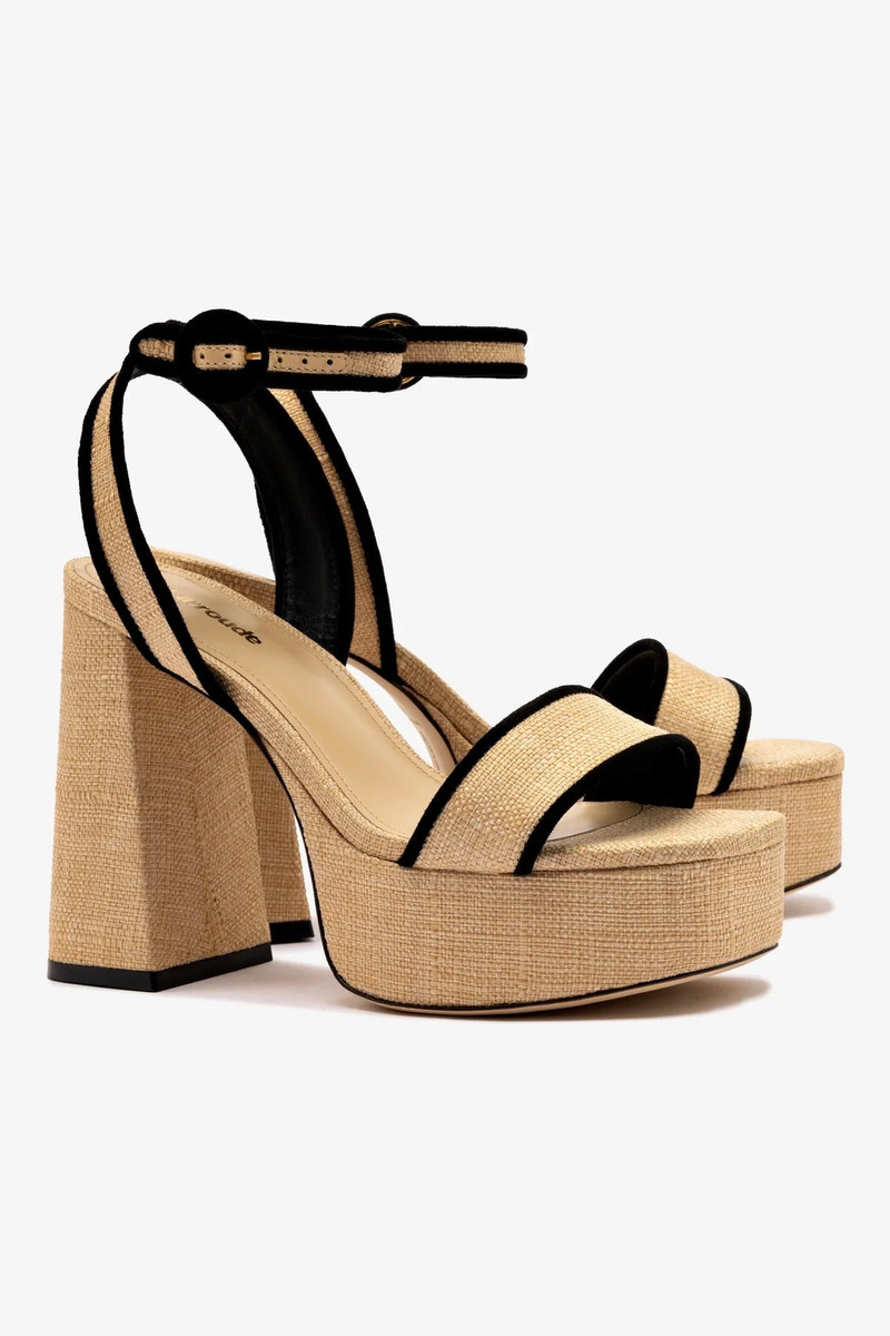 Dolly Sandal In Beige Raffia and Black Trimming 3