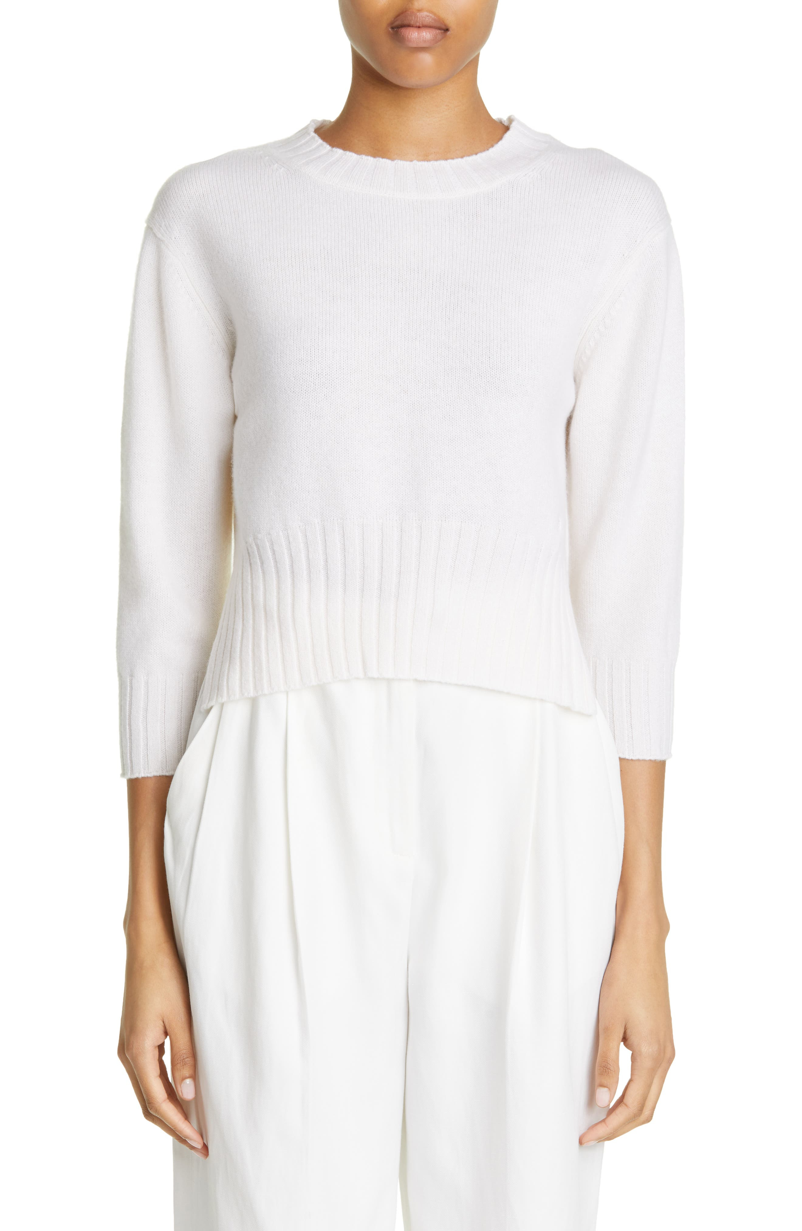 LOULOU DE SAISON Mora Three-Quarter Sleeve Cashmere Sweater in Ivory at Nordstrom - 1