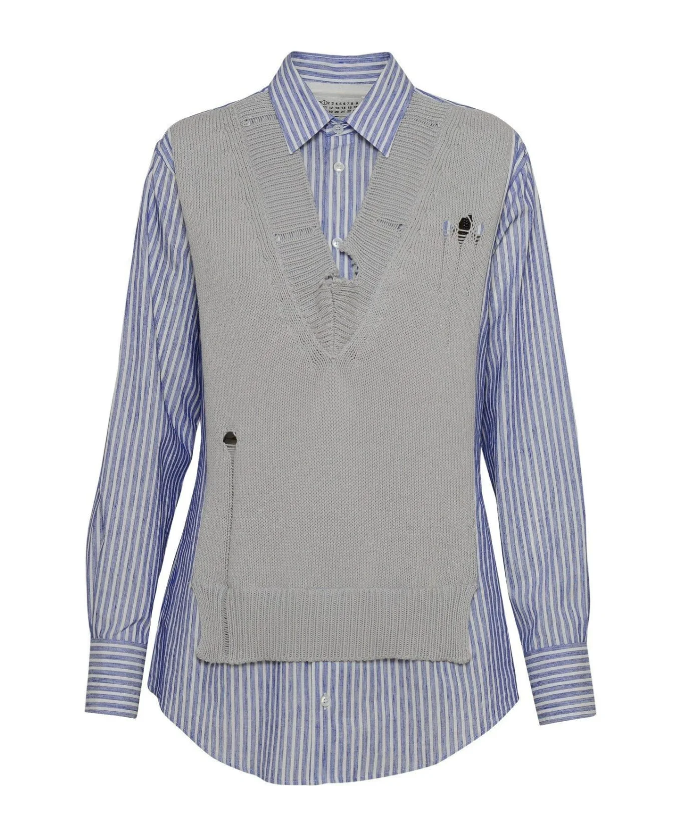 V-neck Destroyed Effect Spliced Shirt - 1