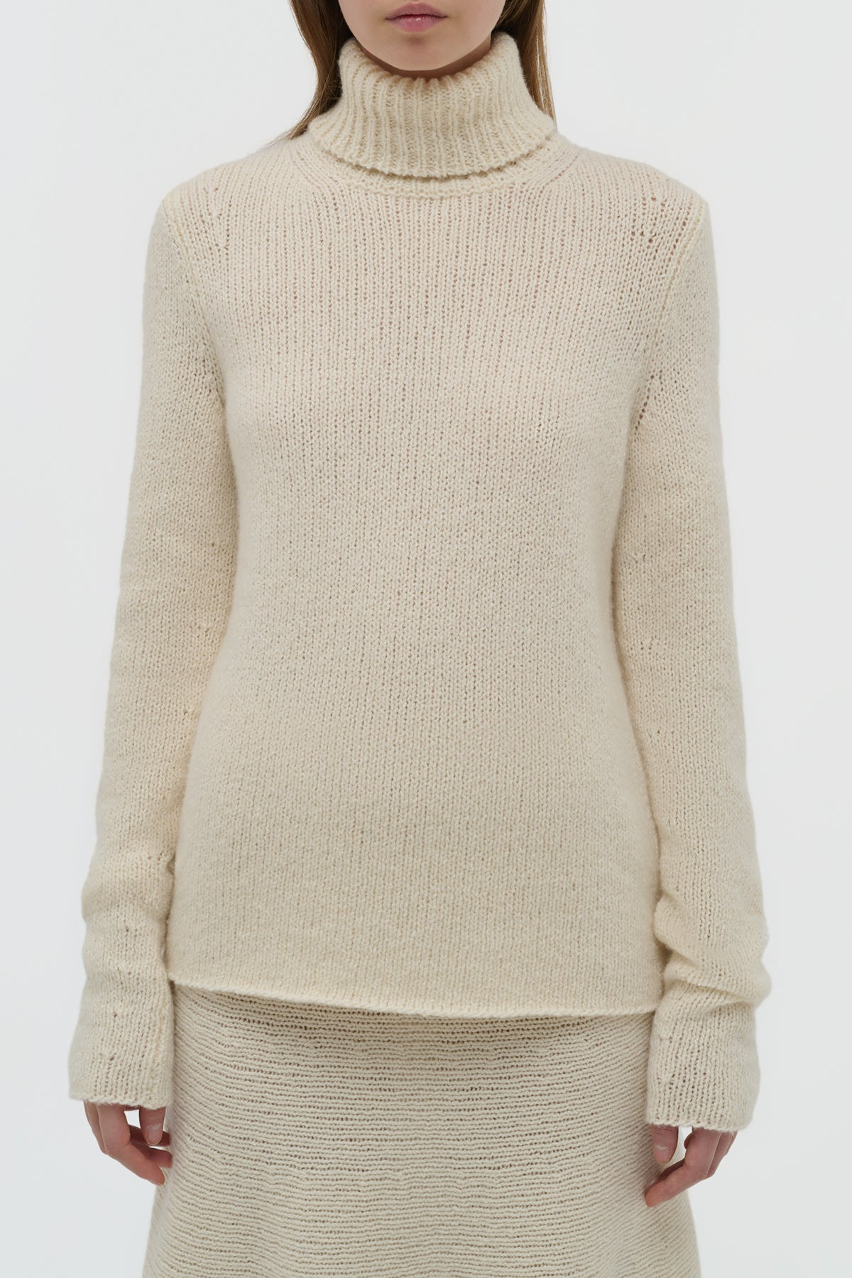 Nelle Knit Turtleneck in Ivory Cashmere - 5