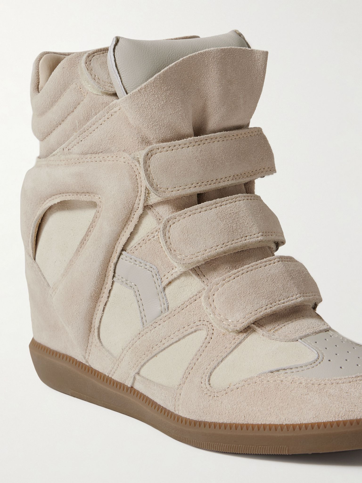 Bekett leather-trimmed suede wedge sneakers Ecru - 4