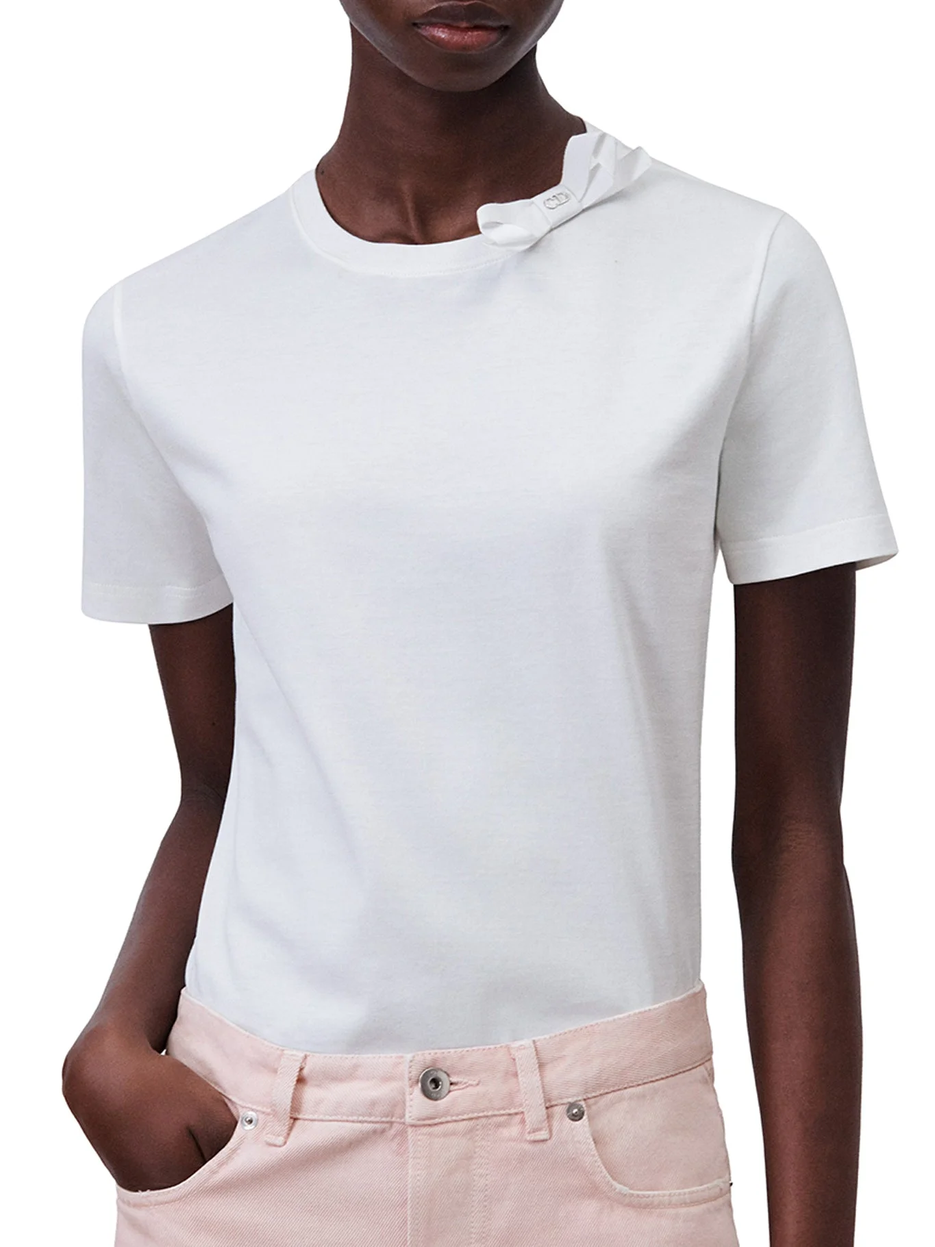 FITTED WHITE COTTON JERSEY T-SHIRT - 1