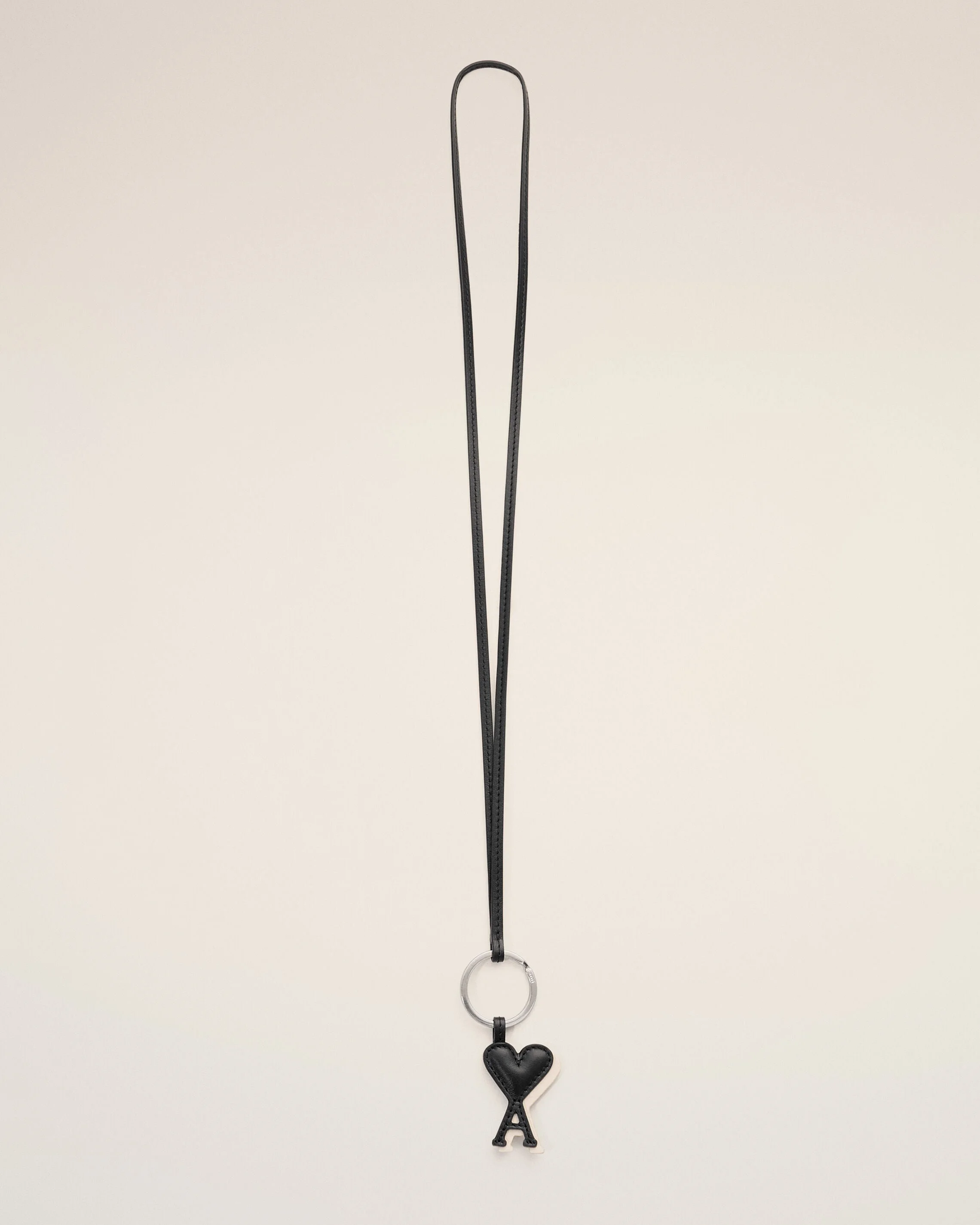 BLACK COWHIDE LEATHER KEYRING WITH AMI DE COEUR - 1