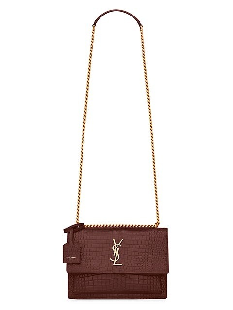 SAINT LAURENT Medium Sunset Croc-Embossed Leather Shoulder Bag