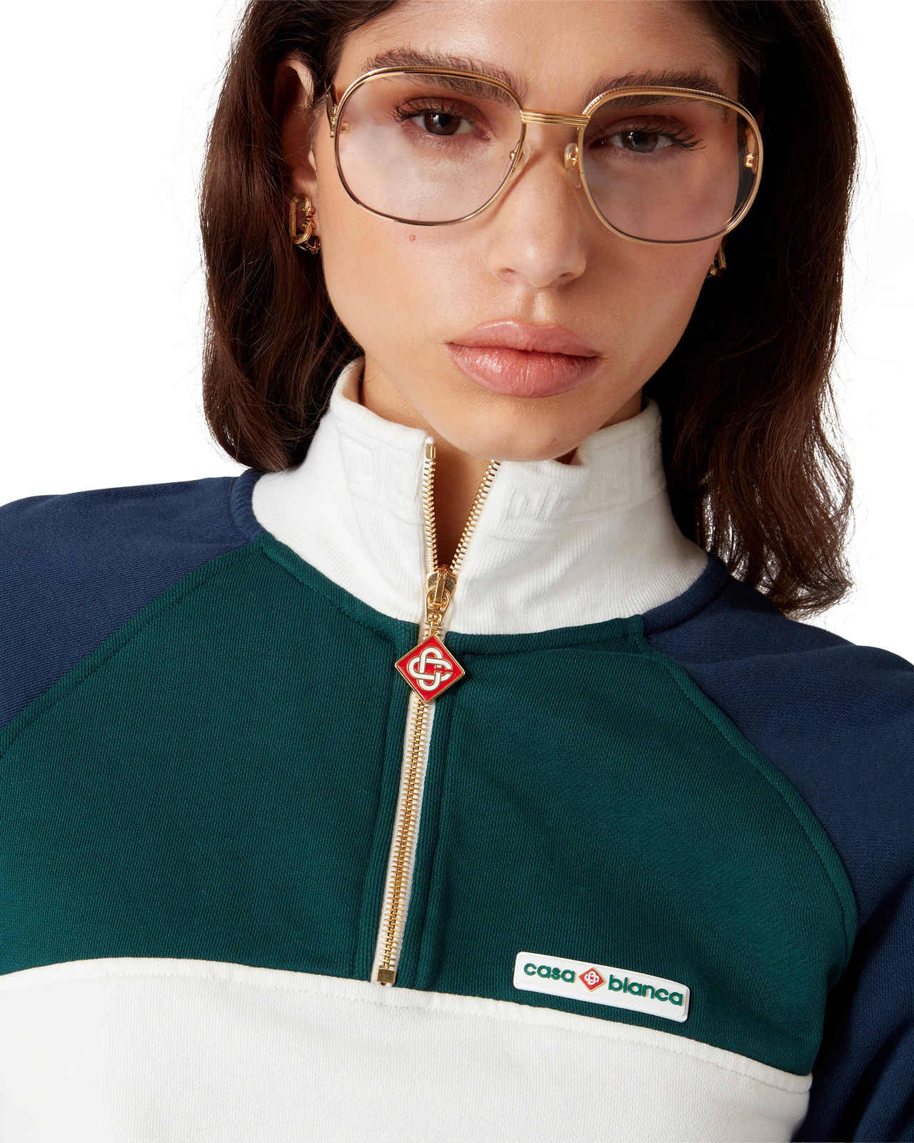 Colourblock Quarter Zip Cropped Sweatshirt | Casablanca Paris - 5