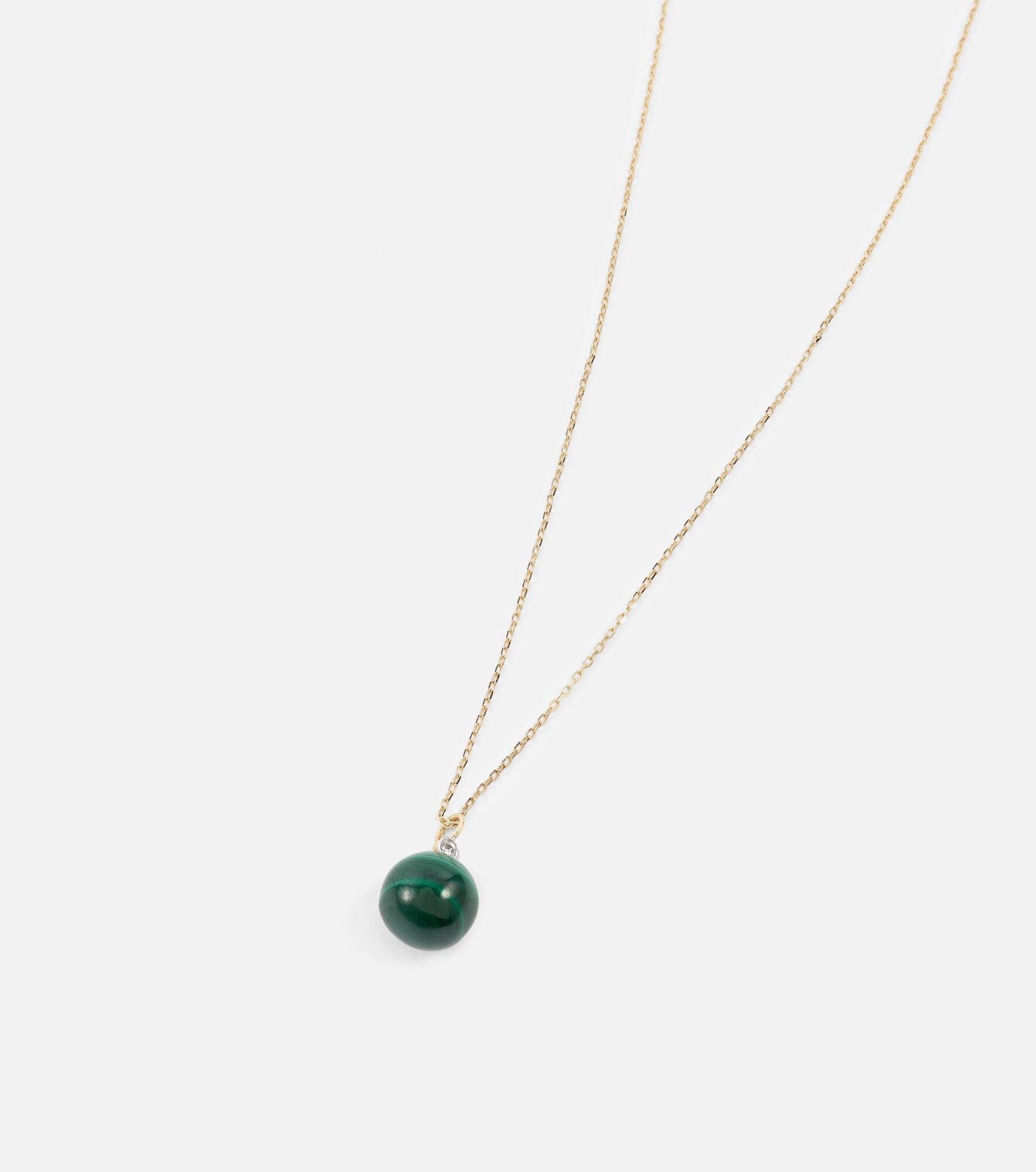 14kt gold dot necklace with malachite and diamond - 6