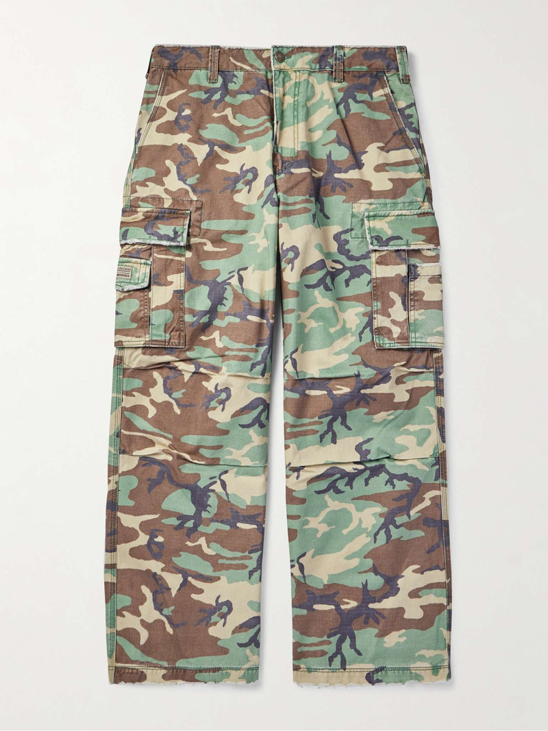 Straight-Leg Distressed Camouflage-Print Cotton-Twill Cargo Trousers 1