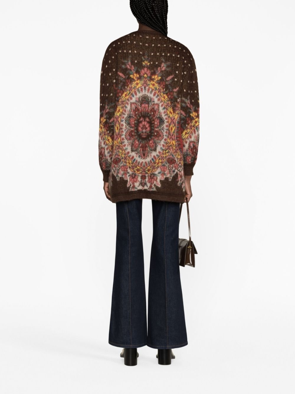 patterned-jacquard crew-neck cardigan - 4