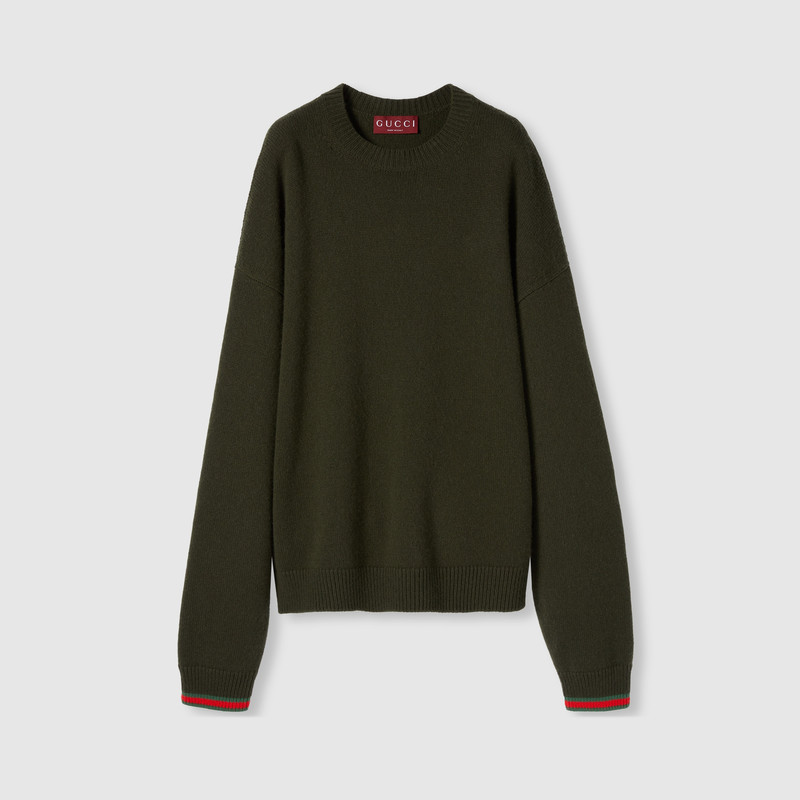Wool cashmere sweater with Web trim 1