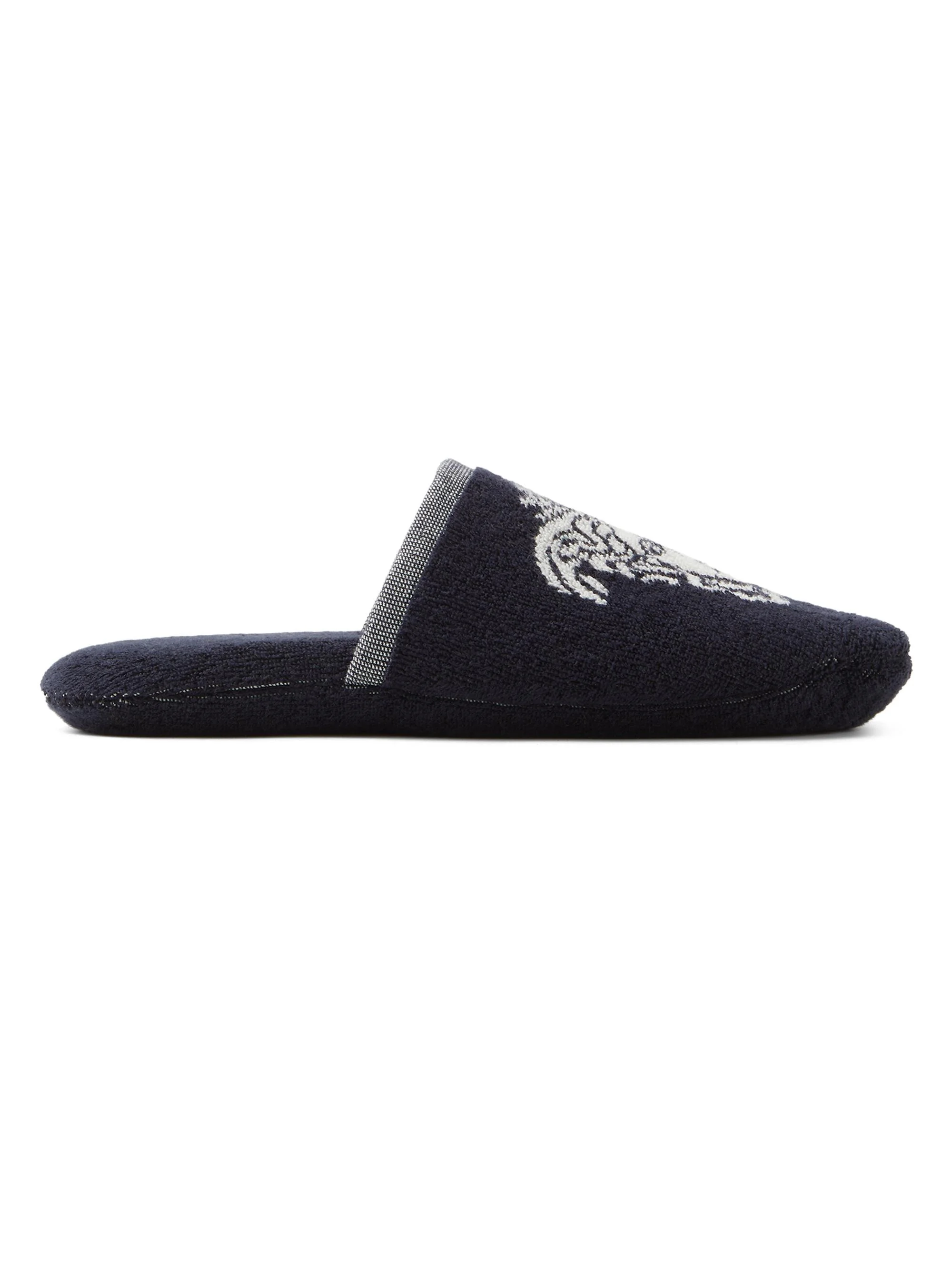 Men's Jacquard Medusa Terry Cotton Bath Slippers - Blue White - 1