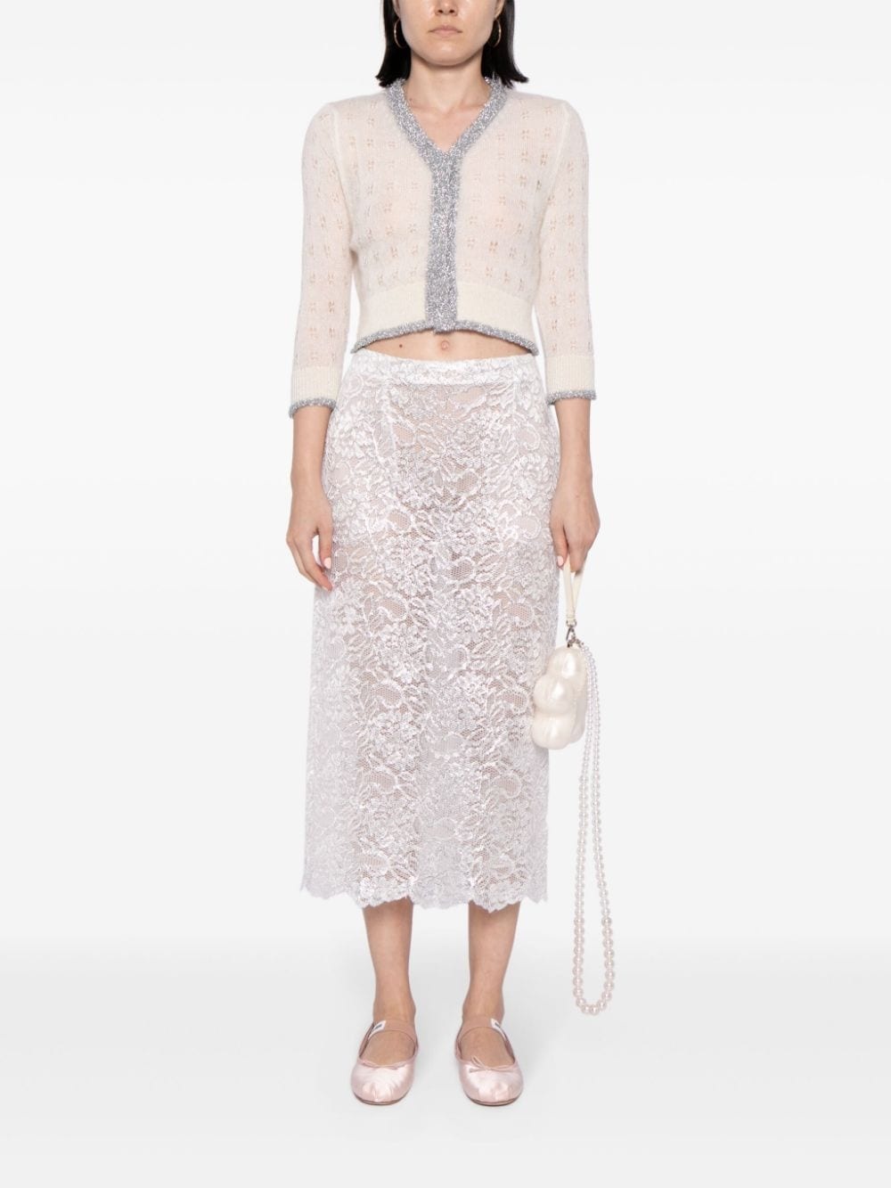 laminated lace midi skirt - 2