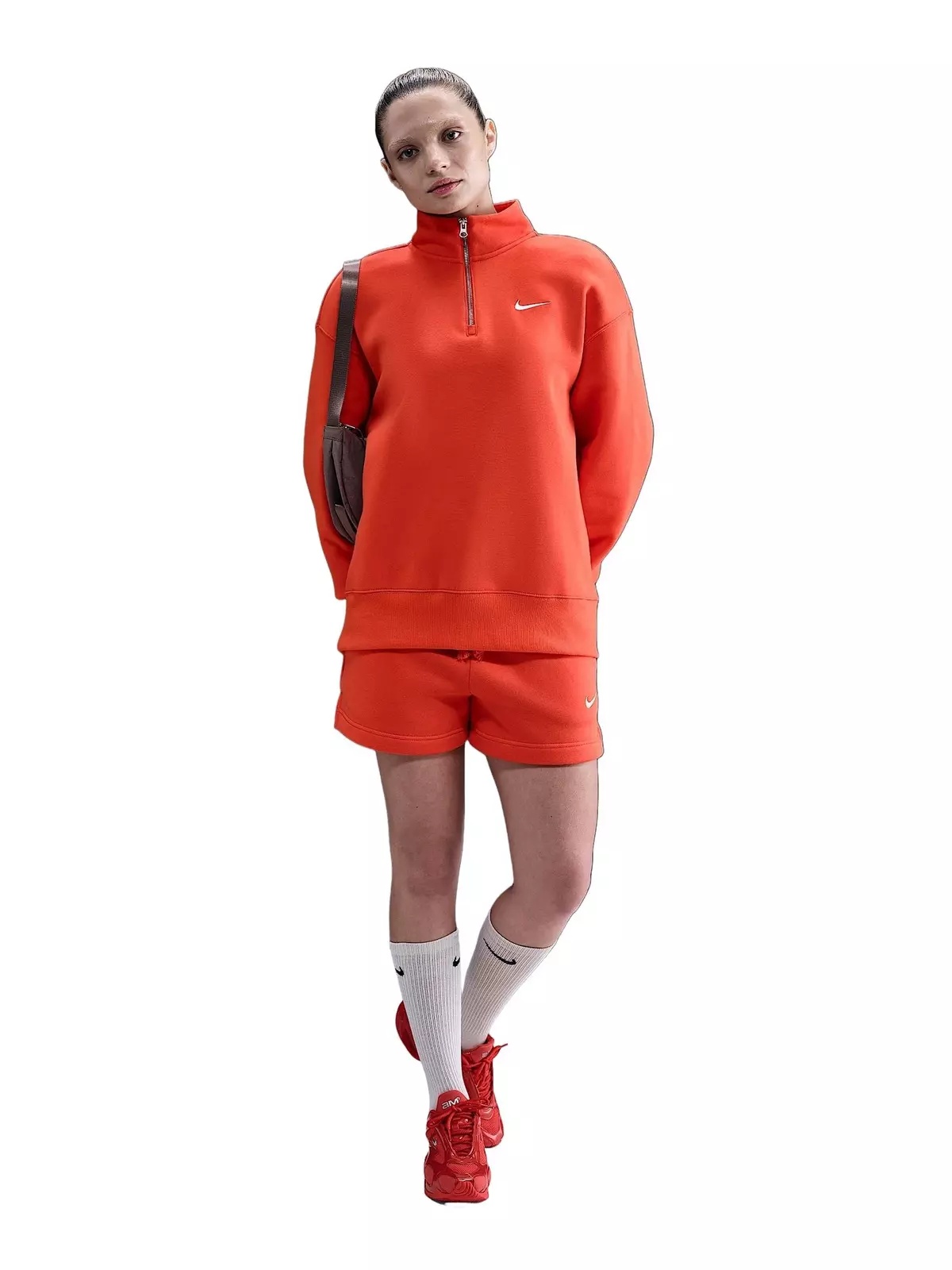 Women's Sportswear Phoenix Fleece Oversized 1/4-Zip Long Sweatshirt -Red - 4