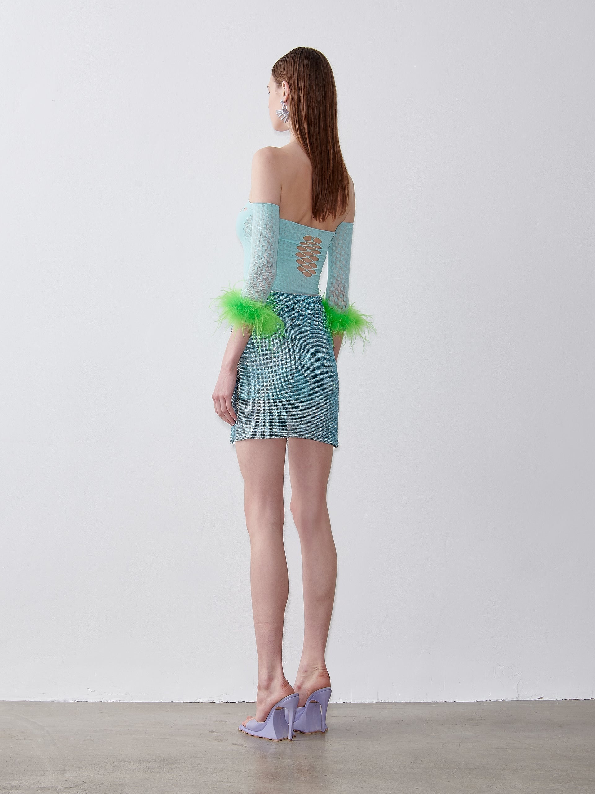 RHINESTONED WINONA SKIRT IN CRYSTALLISED CERULEAN - 4
