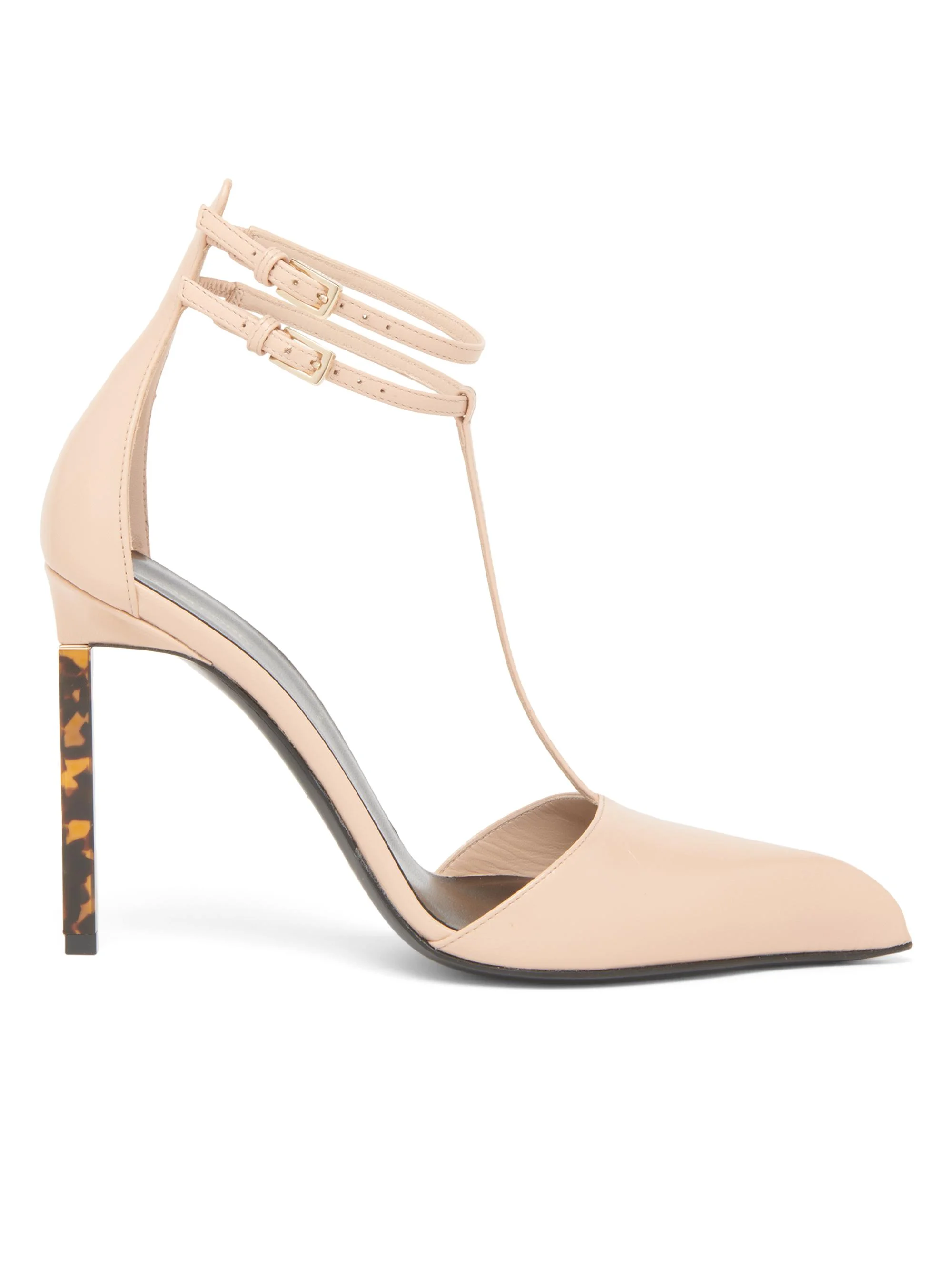 Women's Shiny Kid 105MM Leather T-Strap Pumps - Beige - 1