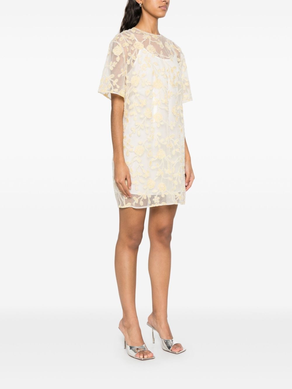 floral-embroidered beaded mini dress - 3