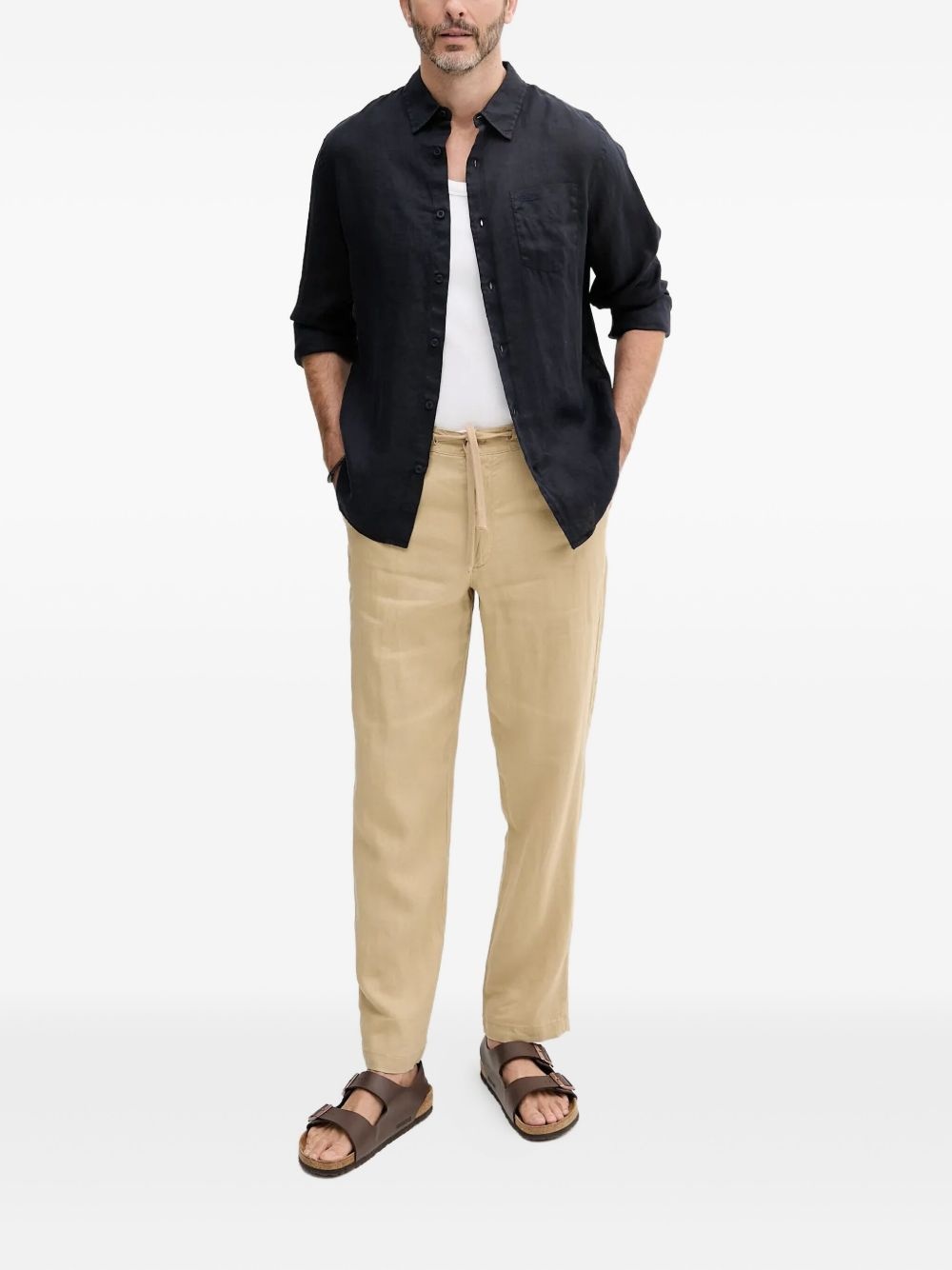embroidered-pocket linen shirt - 2