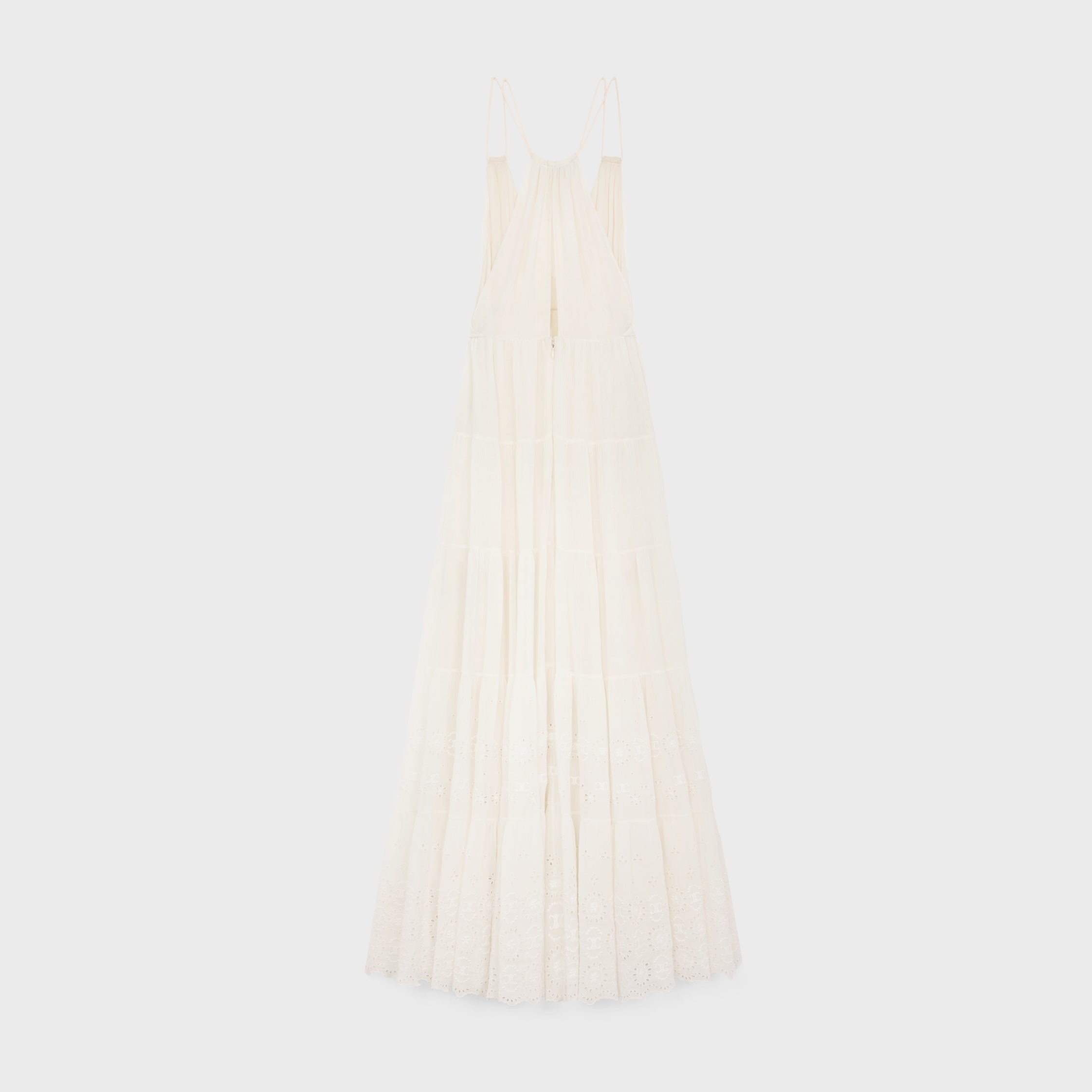 embroidered long dress in cotton silk crepon - 2