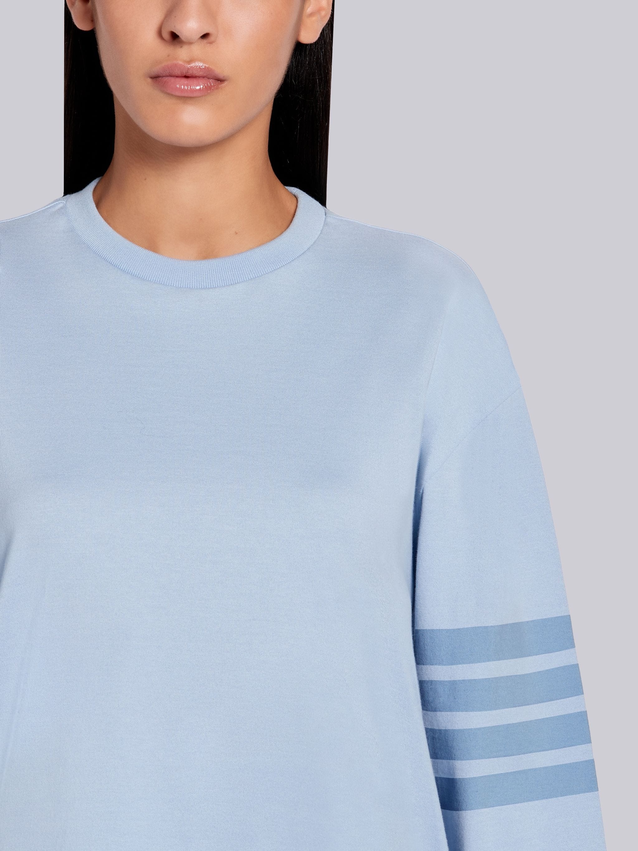 Light Blue Cotton Jersey Long Sleeve Tonal 4-Bar Rugby T-shirt - 5