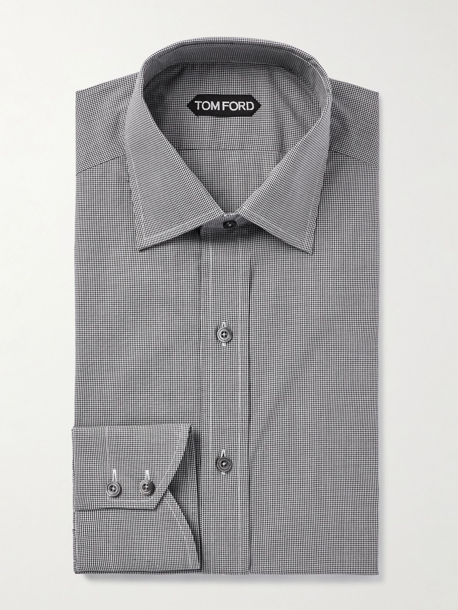 Slim-Fit Cutaway-Collar Checked Cotton-Poplin Shirt Gray - 1