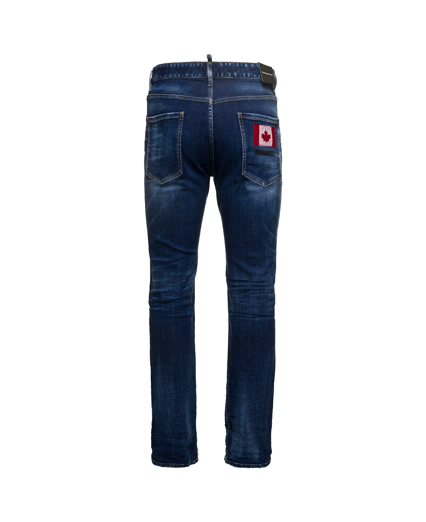 Blue Straight Jeans With Logo Patch And Faded Effect In Stretch Cotton Denim Man - 2