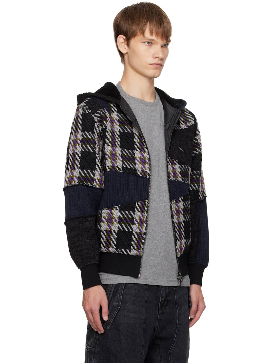 Black Patchwork Zip-Up Hoodie - 2